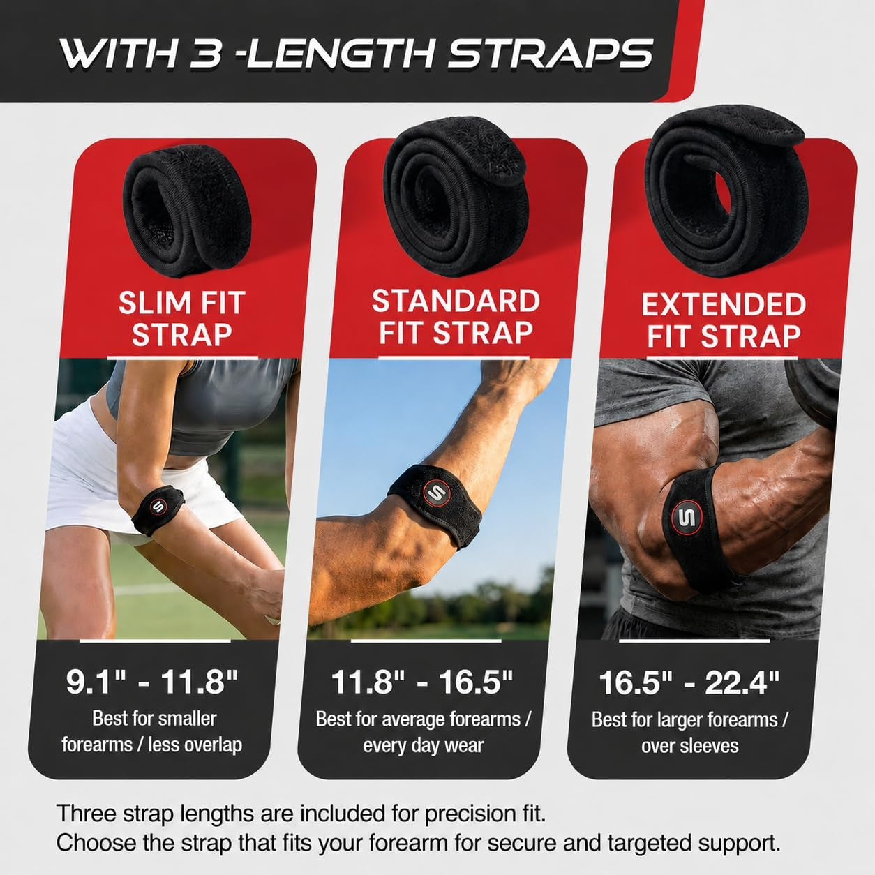 Sleeve Stars Tennis Elbow Brace for Men & Women, Elbow Brace for Tendonitis, Tennis Elbow Strap, Golfers Elbow Brace, Counterforce Brace for Tennis Elbow Relief, Fits 9"-23" (Single/Black)