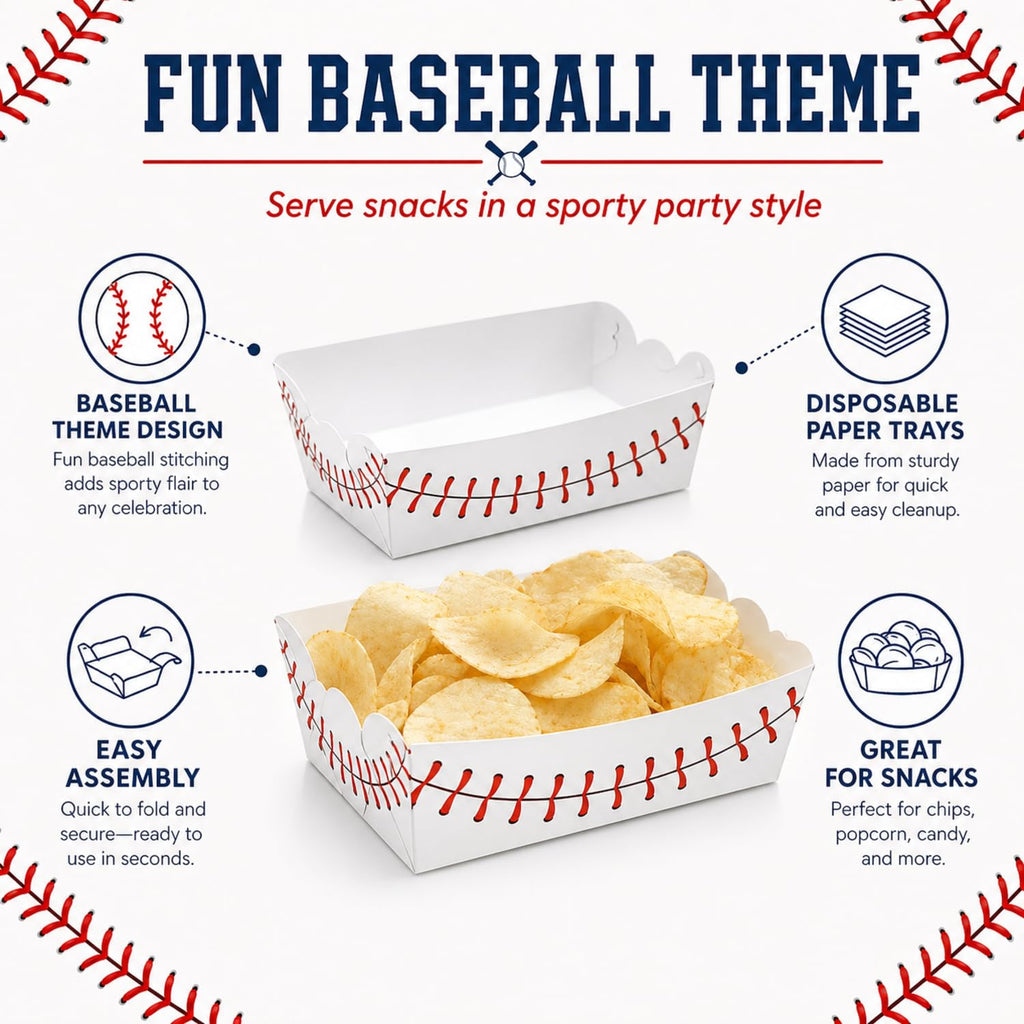 60 Pack Baseball Party Supplies Set Baseball Birthday Decorations Disposable Paper Food Serving Tray Boats Tray for Concession Food, Condiment, Carnivals