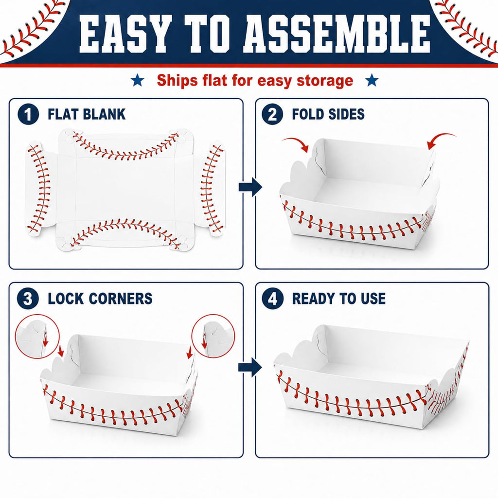 60 Pack Baseball Party Supplies Set Baseball Birthday Decorations Disposable Paper Food Serving Tray Boats Tray for Concession Food, Condiment, Carnivals