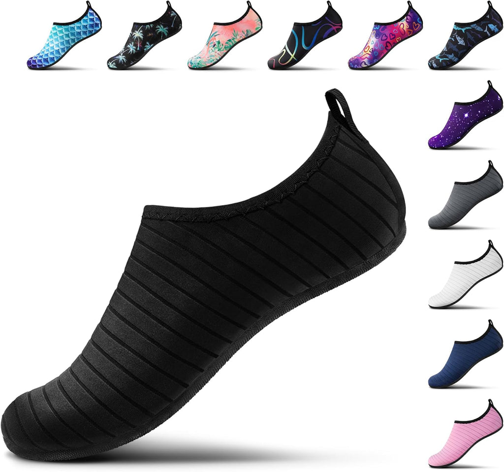 Water Shoes Women Men Adult Quick-Dry Aqua Socks Barefoot Non Slip for Beach Swim River Pool Lake Surf Black SK002(U)
