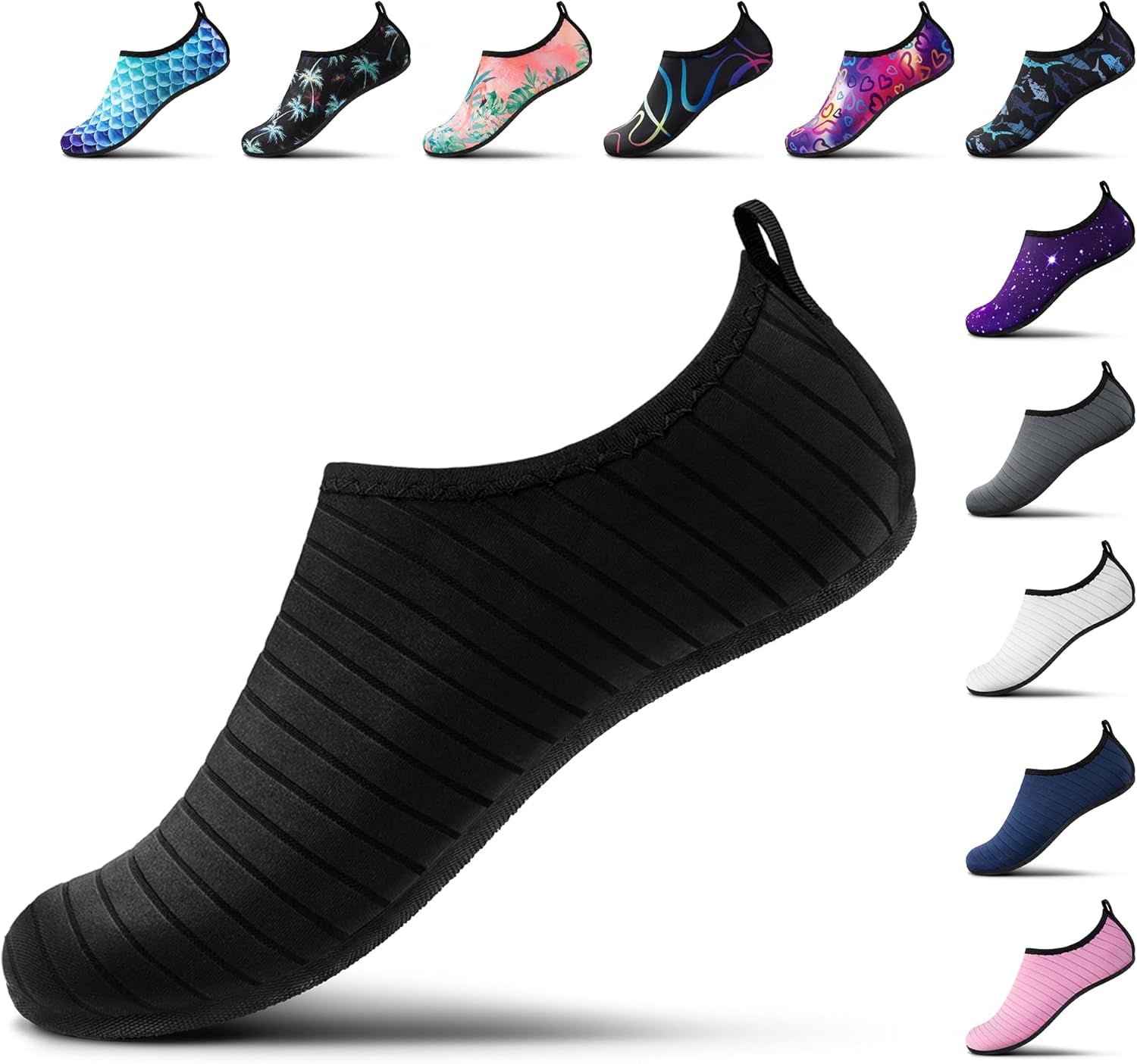 Water Shoes Women Men Adult Quick-Dry Aqua Socks Barefoot Non Slip for Beach Swim River Pool Lake Surf Black SK002(U)