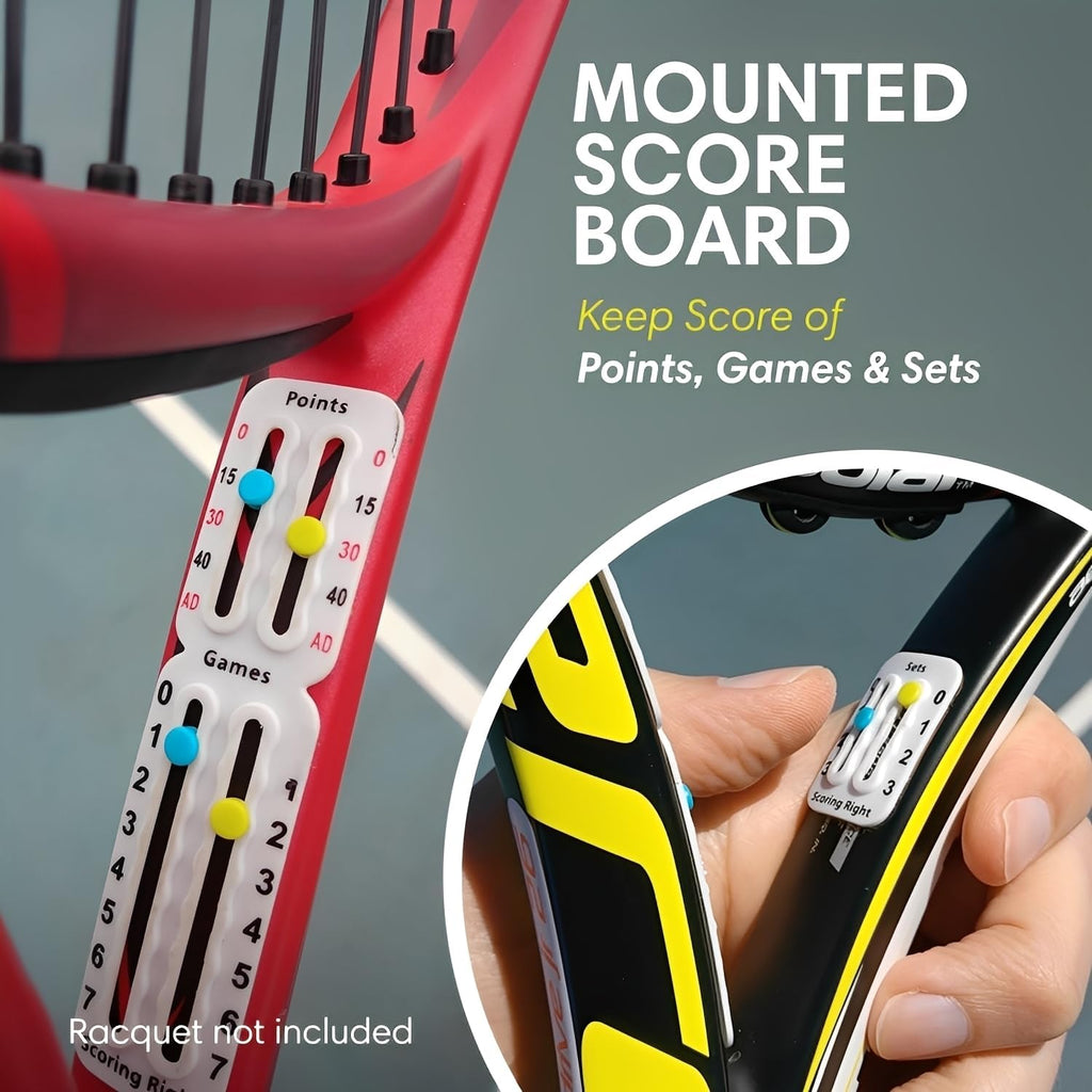 Portable Tennis Racket and Padel Scorekeeper, Easily Mounted Small Score Board to Keep Score of Points, Games, and Sets, ITF Conforming, Lightweight Mini Score Keeper, 1.9G