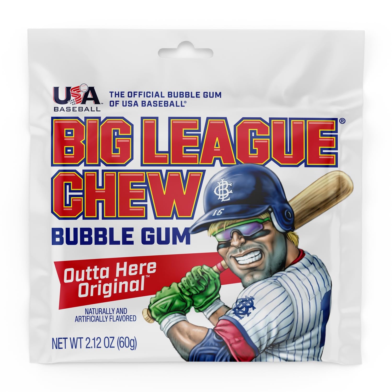 Outta Here Original Bubble Gum - Classic Ballpark Flavor | Perfect for Baseball Games, Teams, Concessions, Parties, and More | Pack of 12 Bags (2.12Oz Each)