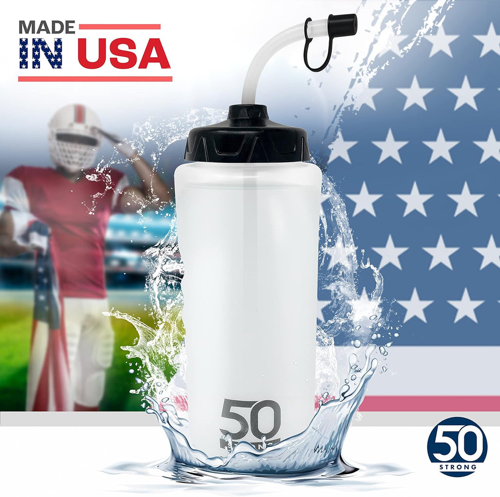 1 Liter Water Bottle with Straw – 2-Pack Easy-Squeeze Sports Bottles with Long Straw & Built-In Finger Grip – Bpa-Free – Made in USA – Ideal for Hockey, Football, Lacrosse & Boxing