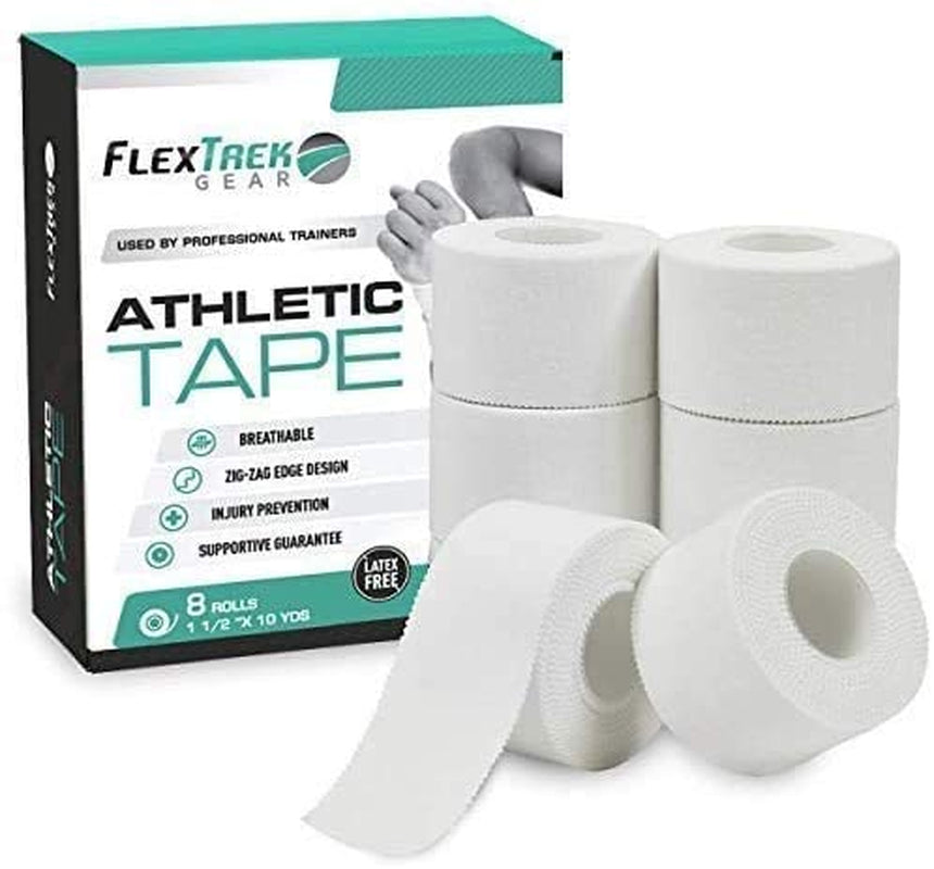 Athletic Sports Tape – 8 Adhesive Rolls -No-Sticky Residue – White Medical Tape - Sport Tape -Skin Friendly Athletic Tape 1.5" X 10 Yards for Athletes, Coaches, Amateurs (8, White)