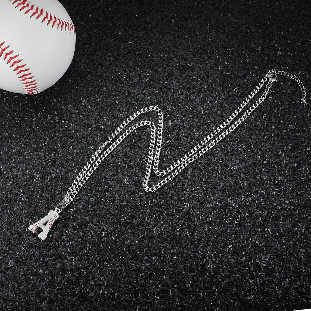 Baseball Initial A-Z Letter Necklace - Men'S Baseball Charm Pendant in Stainless Steel Silver Chain, 22Inch Personalized Gift