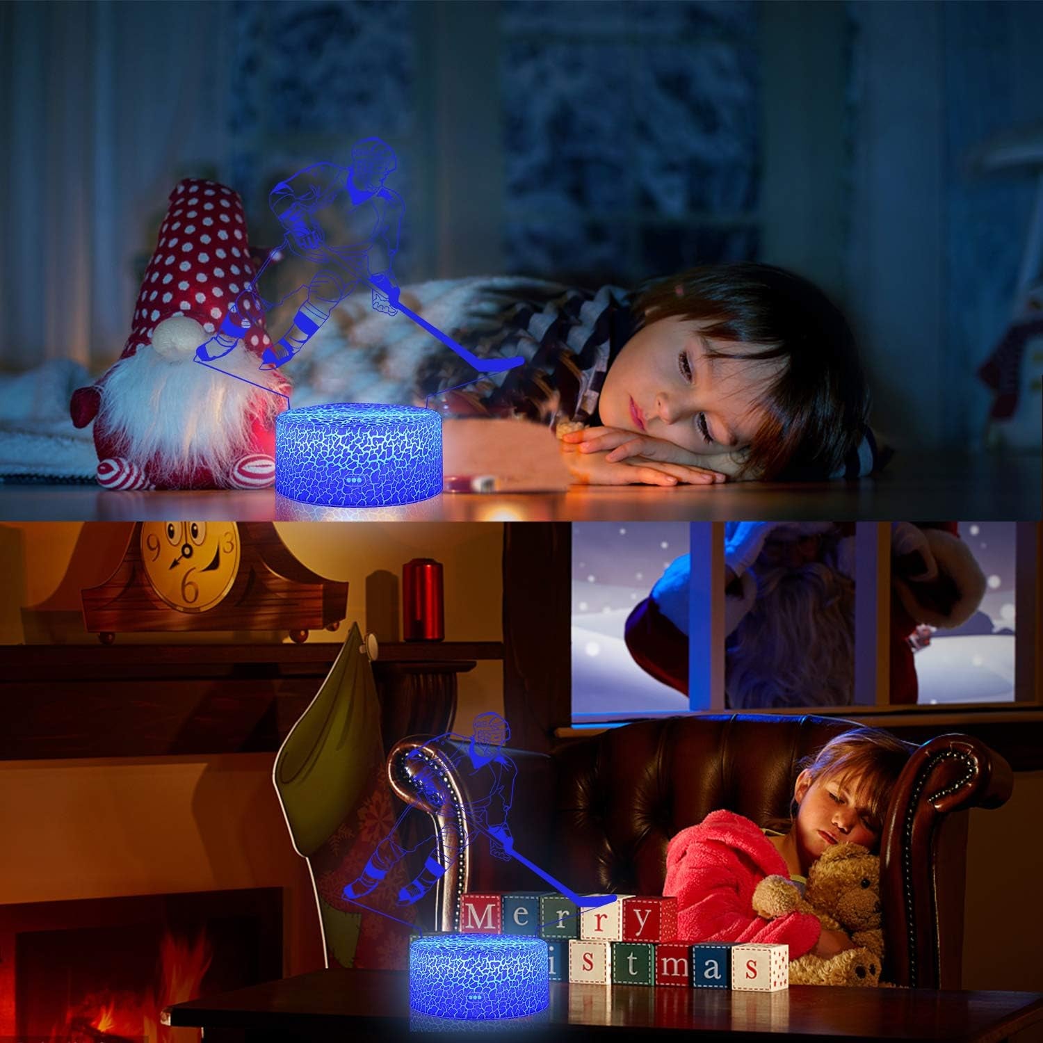 Teenager Chrismas Gifts Xmas Gift 3D Illusion Hockey Night Light Lamp 16 Color Changing Smart Touch&Remote Control Birthday Gift for Boys and Girls Hockey Lover