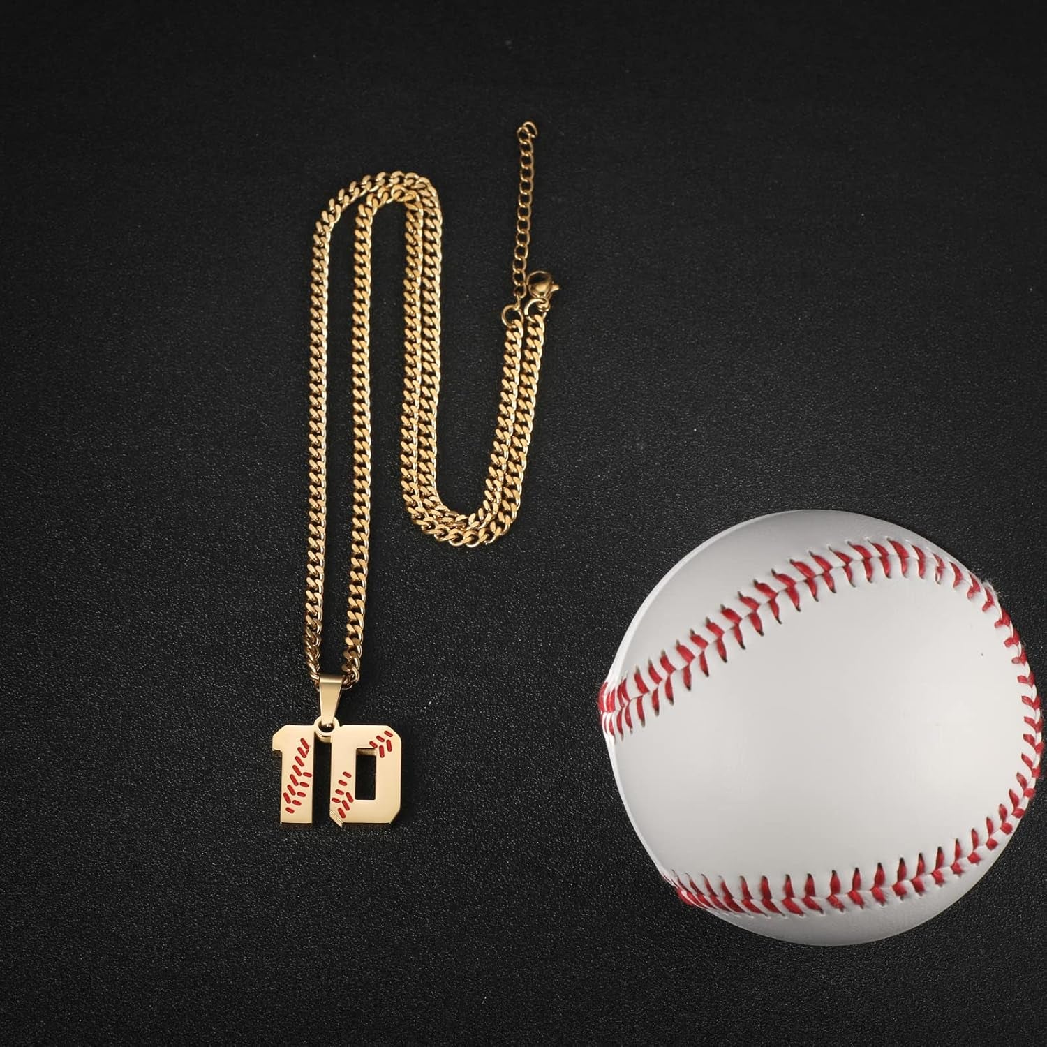 Hatti Doris Baseball Number Necklace for Men 00-99 - Jersey Number Necklace with Stainless Steel Gold Plated Chain & Baseball Charm Pendant