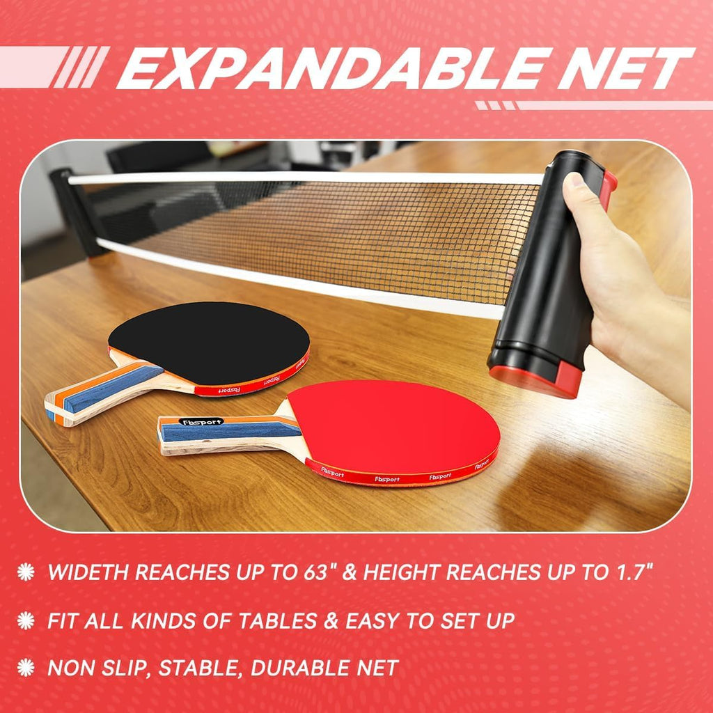 Ping Pong Paddle Set, Table Tennis Set with 4 Rackets and 8 Balls, Retractable Net with Storage Bag - Pingpong Paddle Accessories for Indoor/Outdoor Games