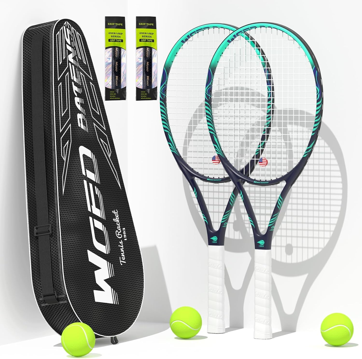Adult 2 Player Tennis Racket Perfect for Beginner and Professional Players, 27” Speed Tennis Racquet Include Tennis Balls, Overgrips, Tennis Bag, Vibration Dampe, Cover