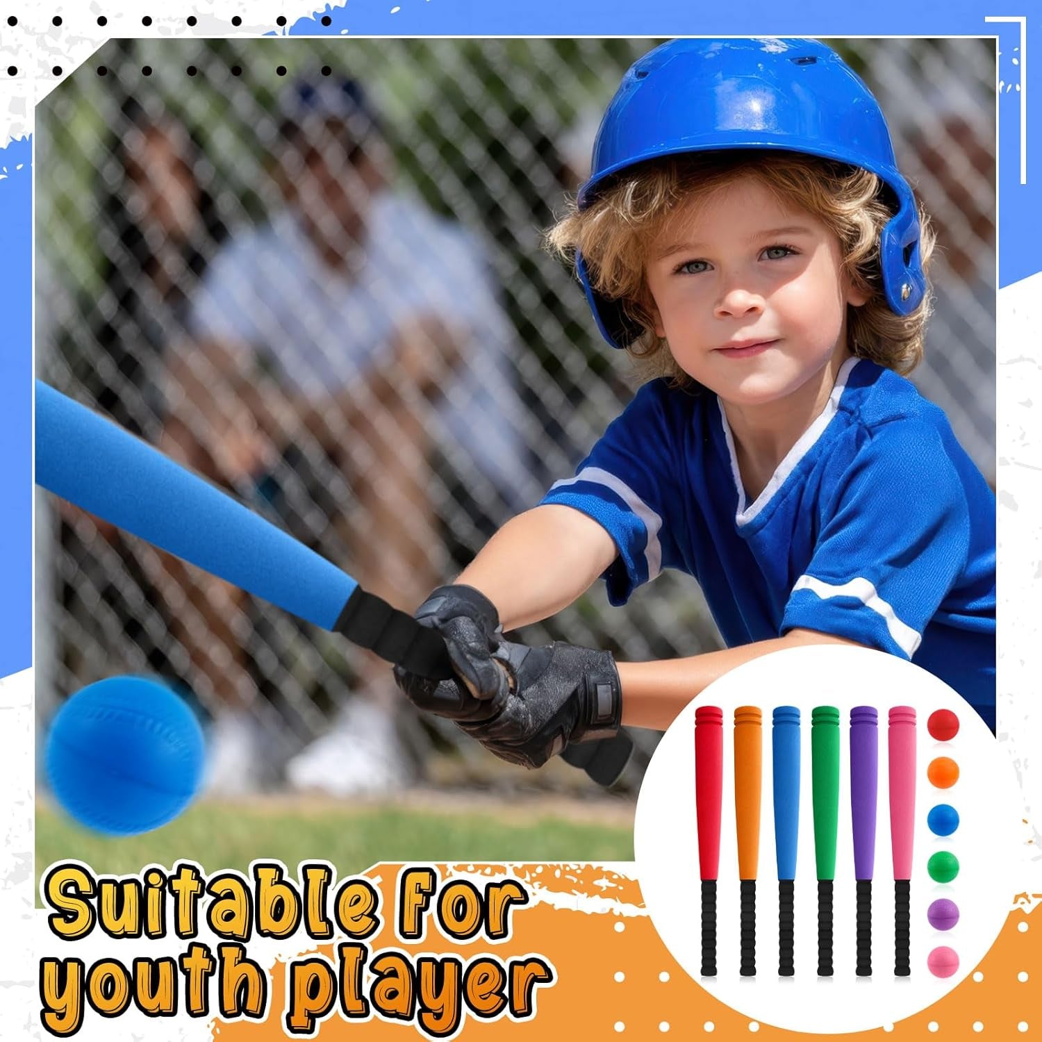 6 Set Foam Baseball Bat Set Including 6 Bats and 6 PE Equipment for Elementary School Foam Baseball Bat for Safety Play
