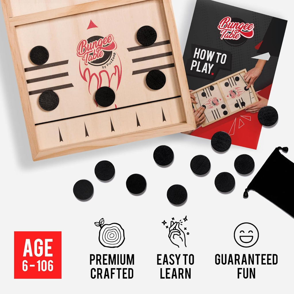 Fast Sling Puck Game - Test Your Speed and Accuracy with This Fast-Paced Wooden Air Hockey Board Game - Guaranteed Fun for Family Night or Friends Party