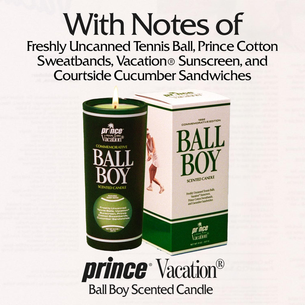 Ball Boy Tennis Scented Candle by Prince X  Sunscreen, Premium Soy-Blend Wax, 65-Hour Long Burning, Sport Gift for Women & Men, 8 Oz.
