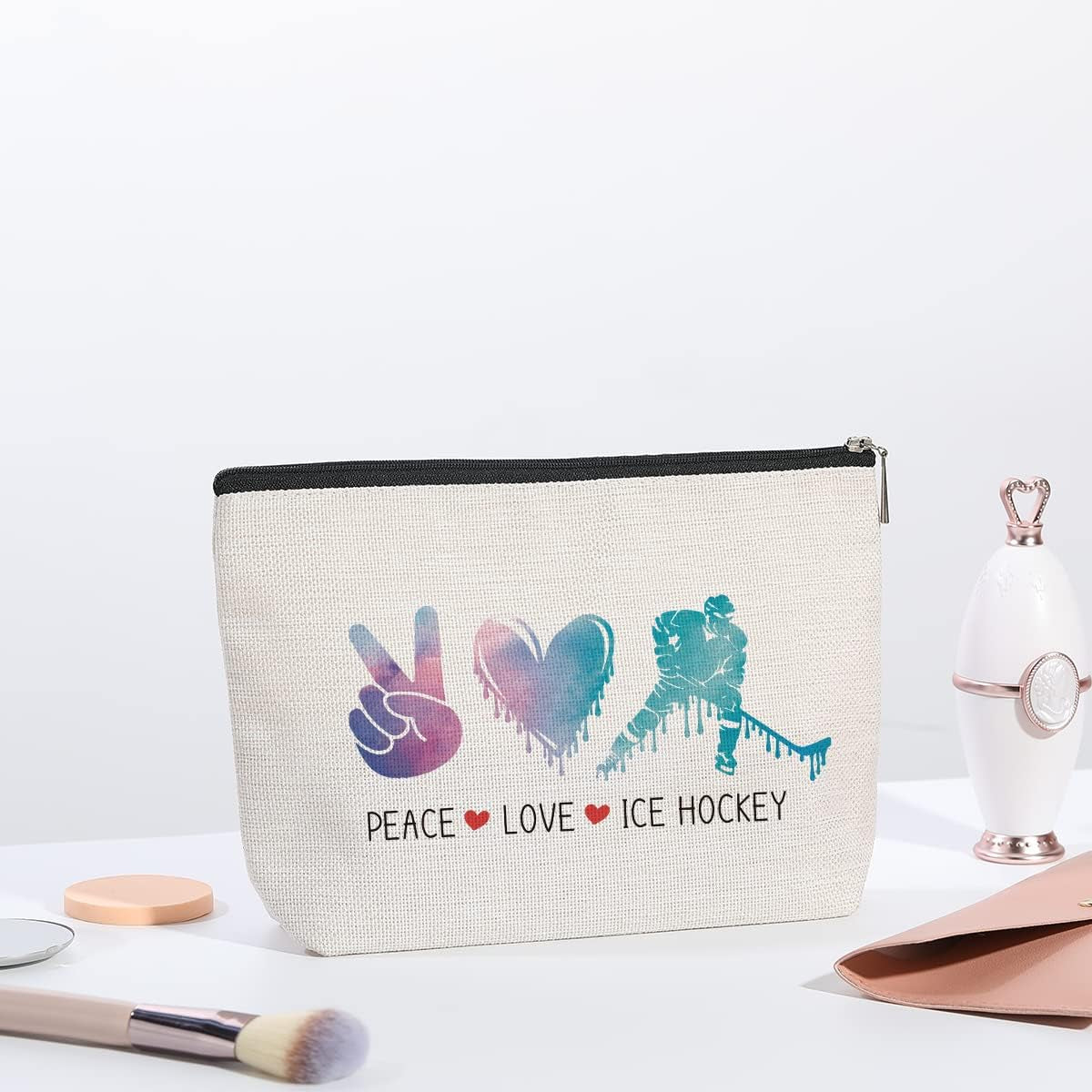 Hockey Gifts Inspirational Gifts for Ice Hockey Lovers Team Players Makeup Bag Travel Pouch Christmas Birthday Gift for Women Athletics Coach Friend Sister