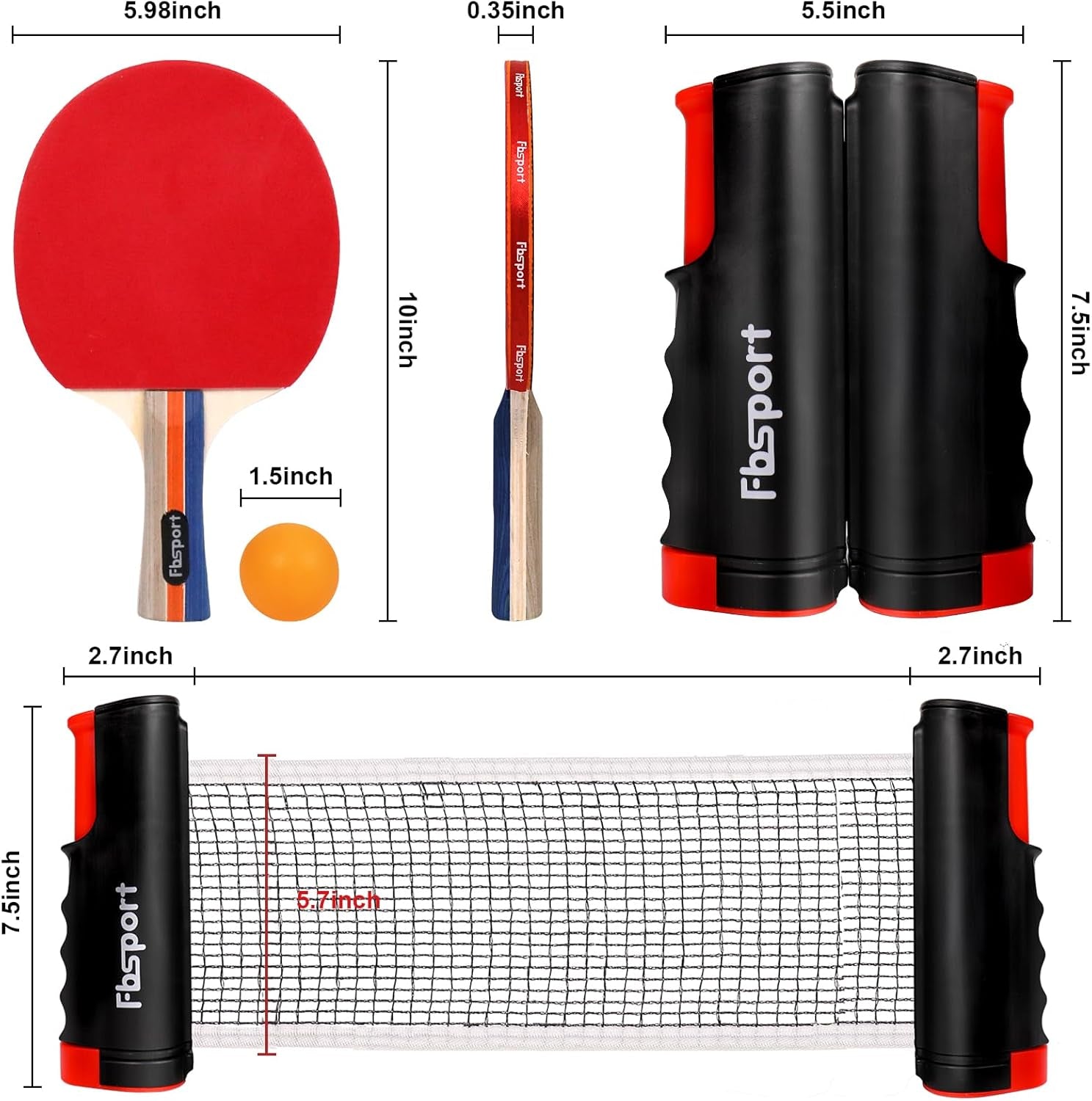 Ping Pong Paddle Set, Table Tennis Set with 4 Rackets and 8 Balls, Retractable Net with Storage Bag - Pingpong Paddle Accessories for Indoor/Outdoor Games
