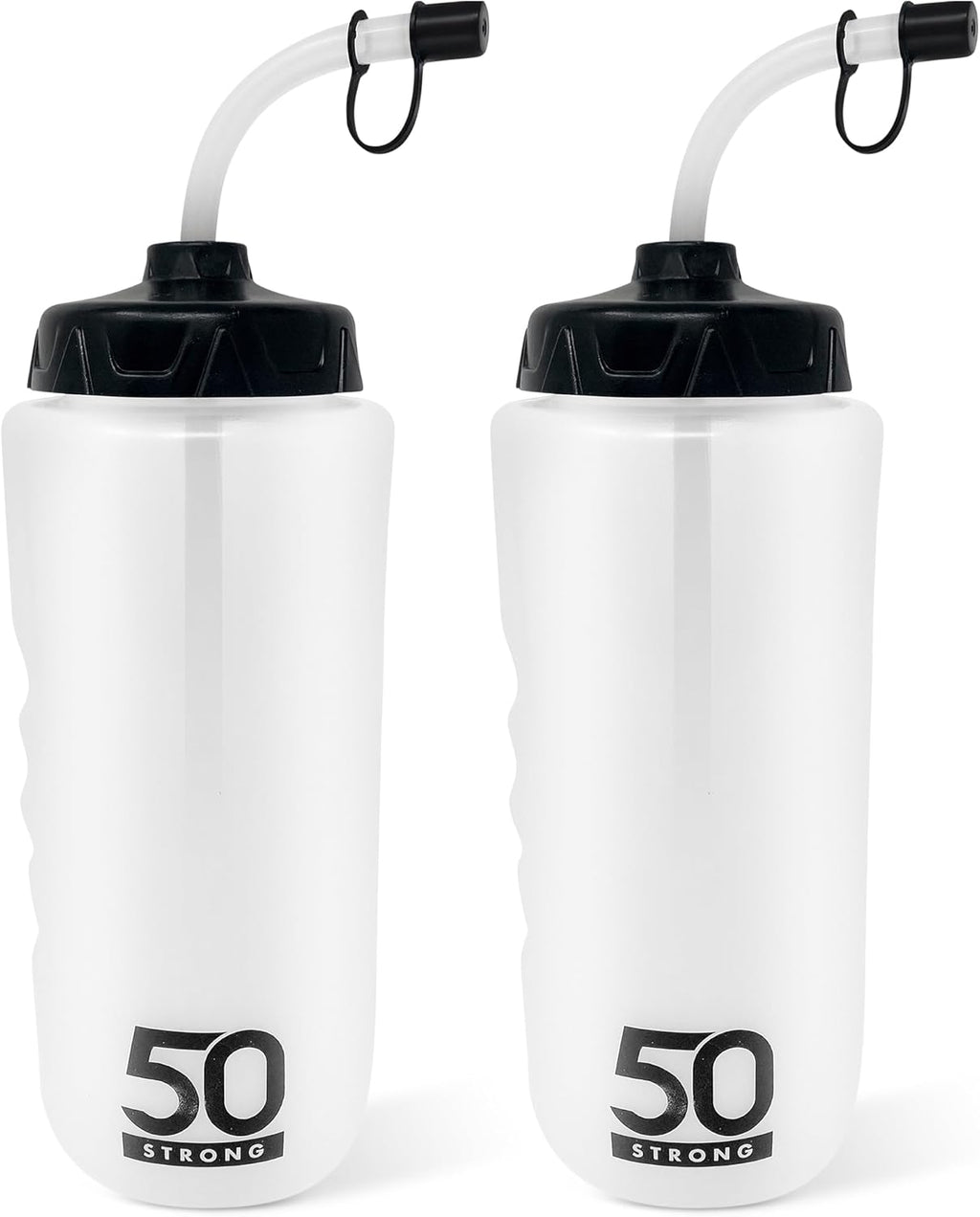 1 Liter Water Bottle with Straw – 2-Pack Easy-Squeeze Sports Bottles with Long Straw & Built-In Finger Grip – Bpa-Free – Made in USA – Ideal for Hockey, Football, Lacrosse & Boxing
