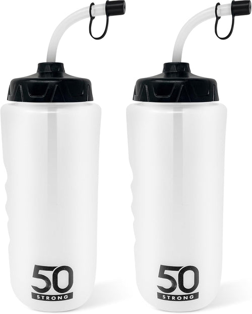 1 Liter Water Bottle with Straw – 2-Pack Easy-Squeeze Sports Bottles with Long Straw & Built-In Finger Grip – Bpa-Free – Made in USA – Ideal for Hockey, Football, Lacrosse & Boxing