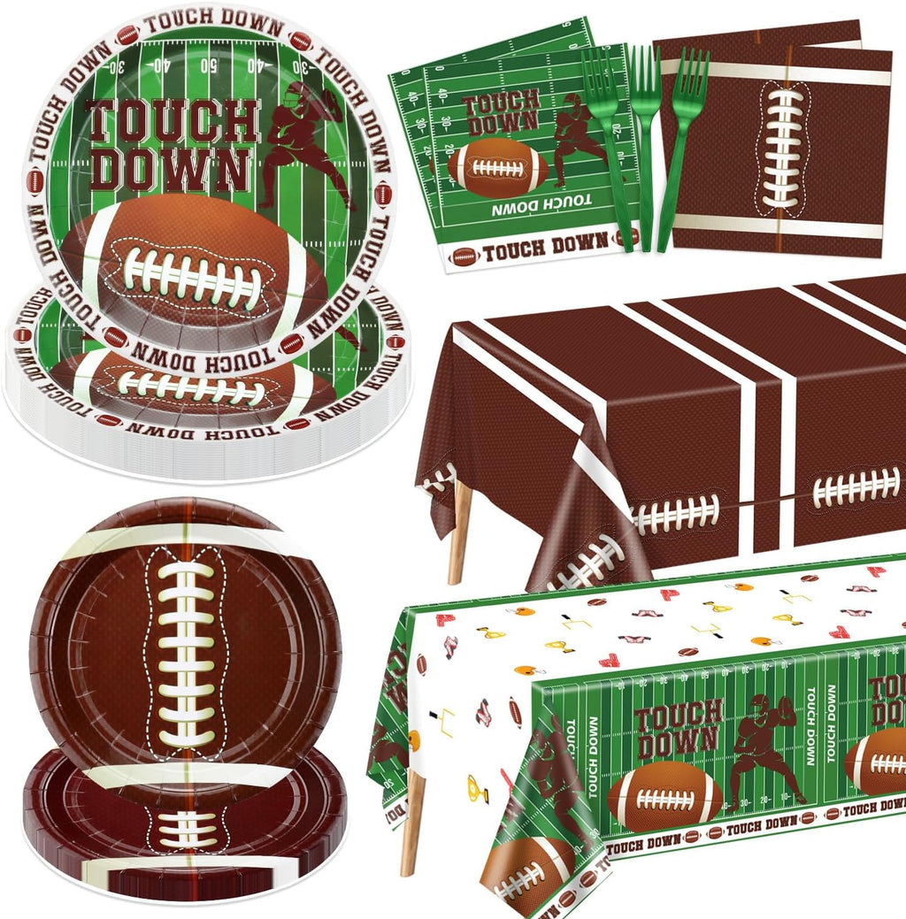 Football Party Decorations - 82Pcs Supplies Including Plates, Napkins, Tablecloth for Kids Fans Tailgate Gameday Birthday Party, Serves 20