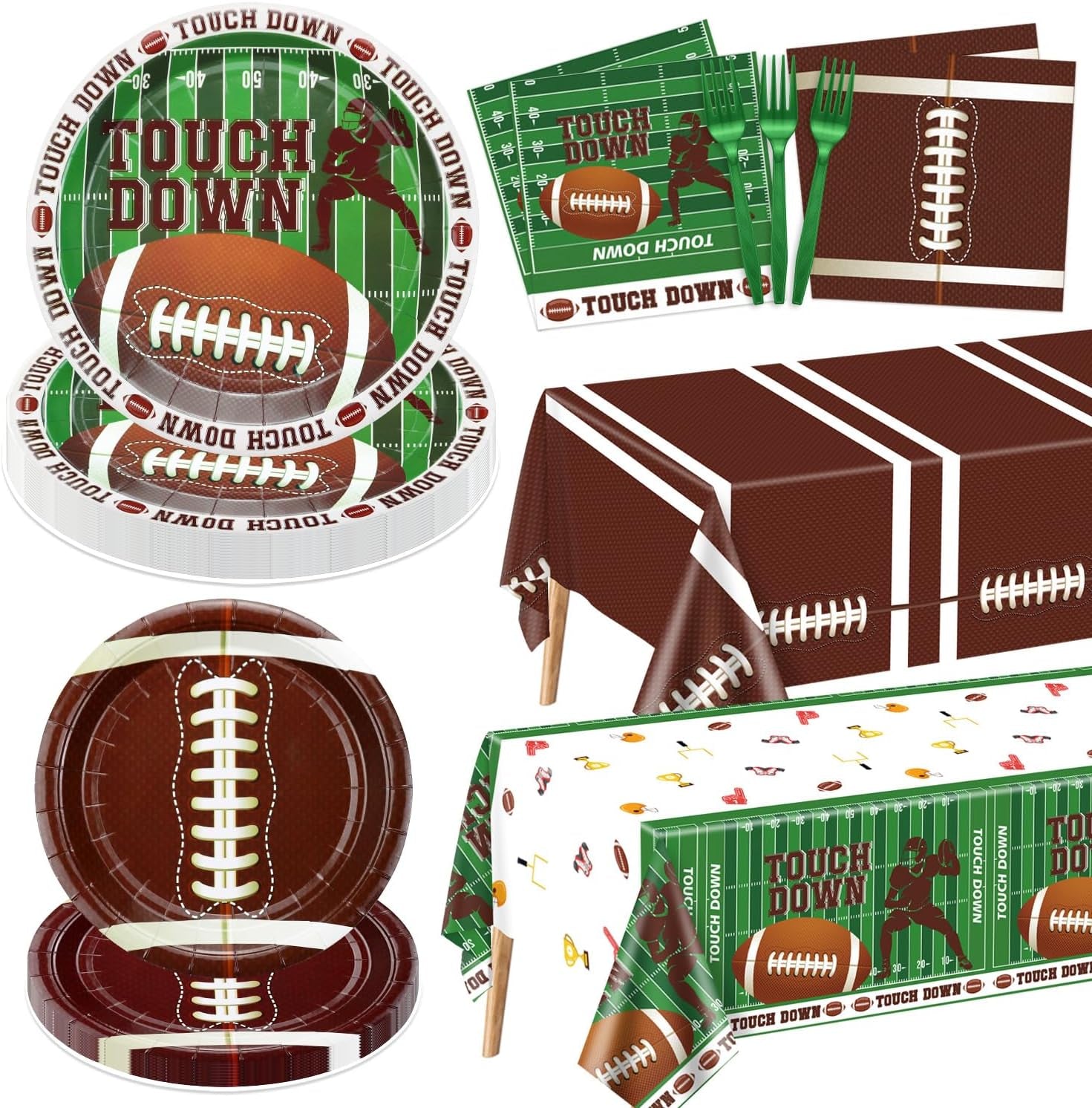 Football Party Decorations - 82Pcs Supplies Including Plates, Napkins, Tablecloth for Kids Fans Tailgate Gameday Birthday Party, Serves 20