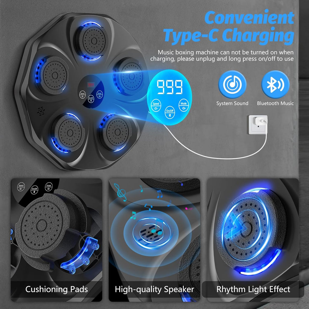 Music Boxing Machine, Interactive Punching Trainer with Boxing Gloves, Large Size Wall Mounted Electronic Boxing Target for Adult Kids, 9 Modes & 9 Speeds