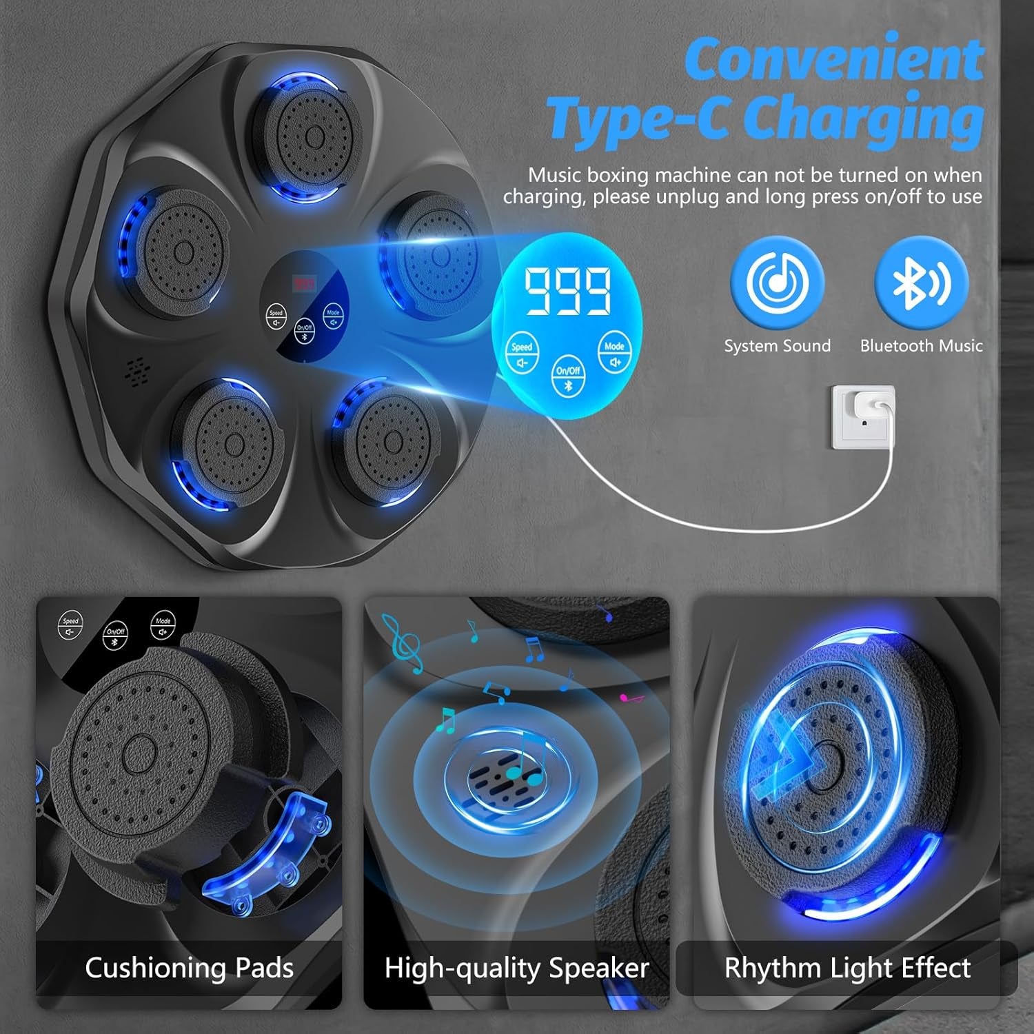 Music Boxing Machine, Interactive Punching Trainer with Boxing Gloves, Large Size Wall Mounted Electronic Boxing Target for Adult Kids, 9 Modes & 9 Speeds