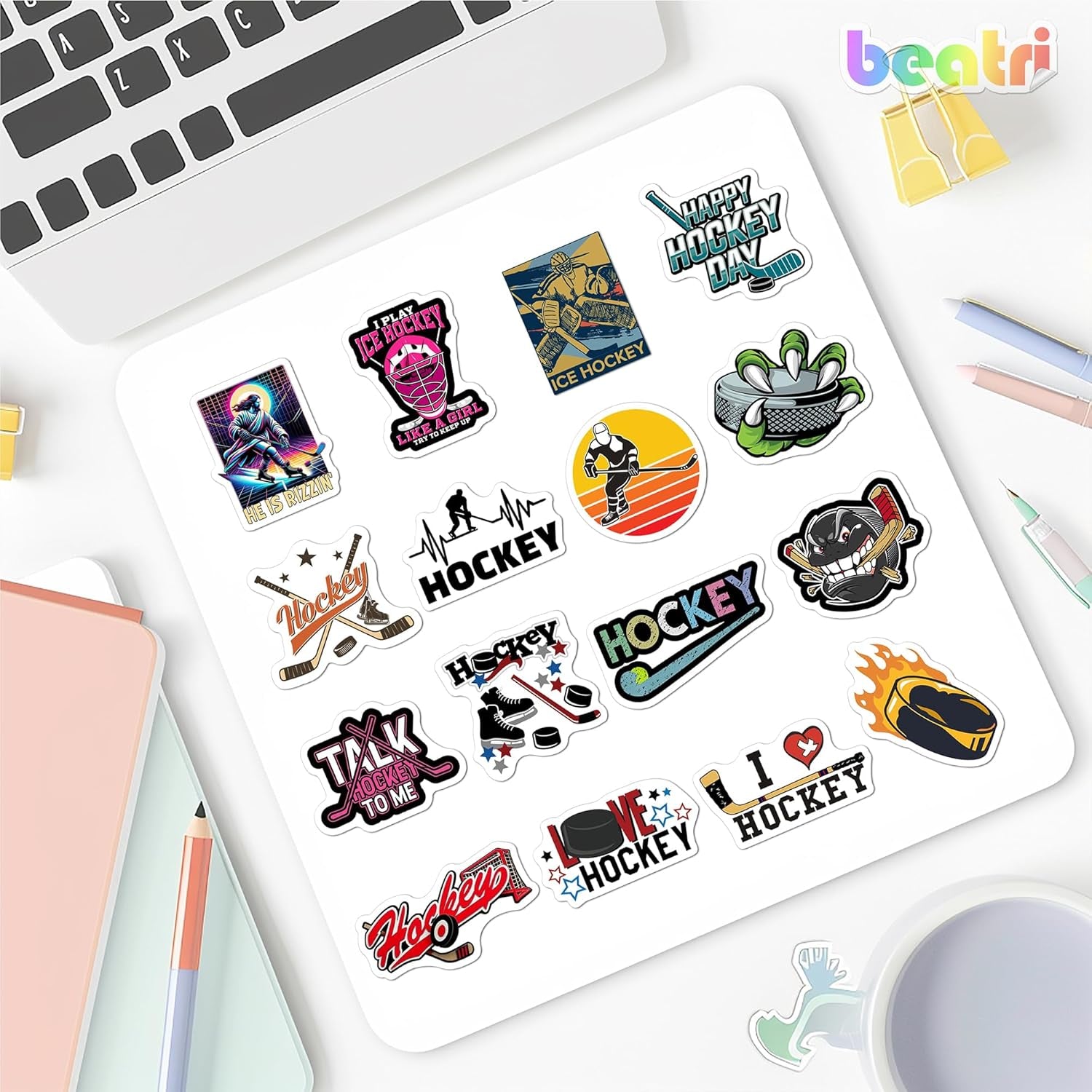 Ice Hockey Stickers 50Pcs Waterproof Vinyl Decor & Party Favors for Laptop, Water Bottle, Skateboard & Travel Gear | Non-Repeating Decals, High-Definition Print