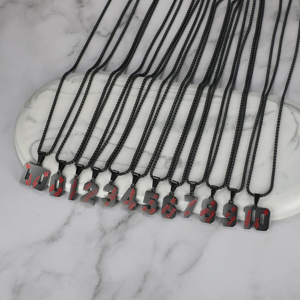 Baseball Number Necklace - Stainless Steel Chain Pendant for Men Athletes 00-99 Jersey Number Gift