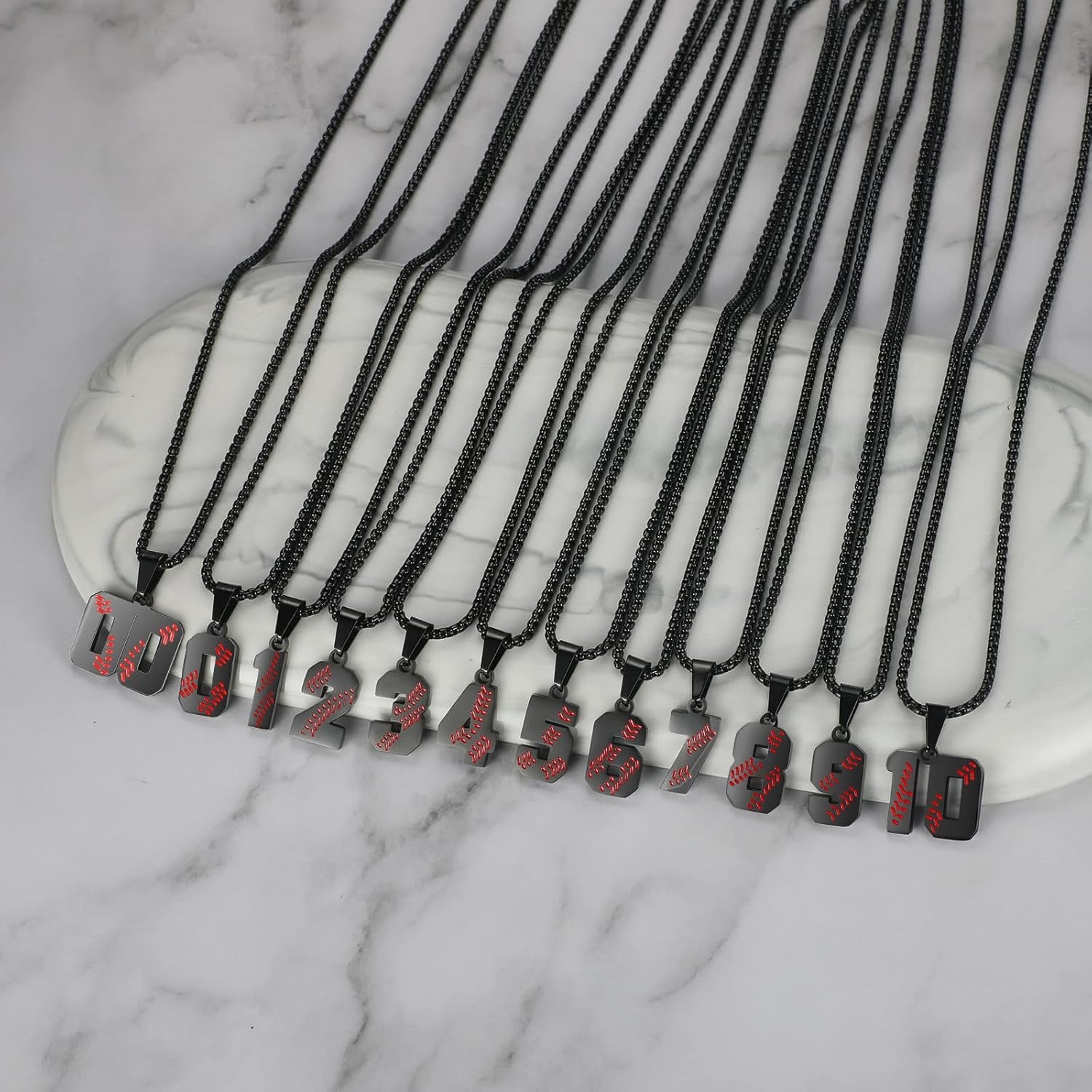Baseball Number Necklace - Stainless Steel Chain Pendant for Men Athletes 00-99 Jersey Number Gift