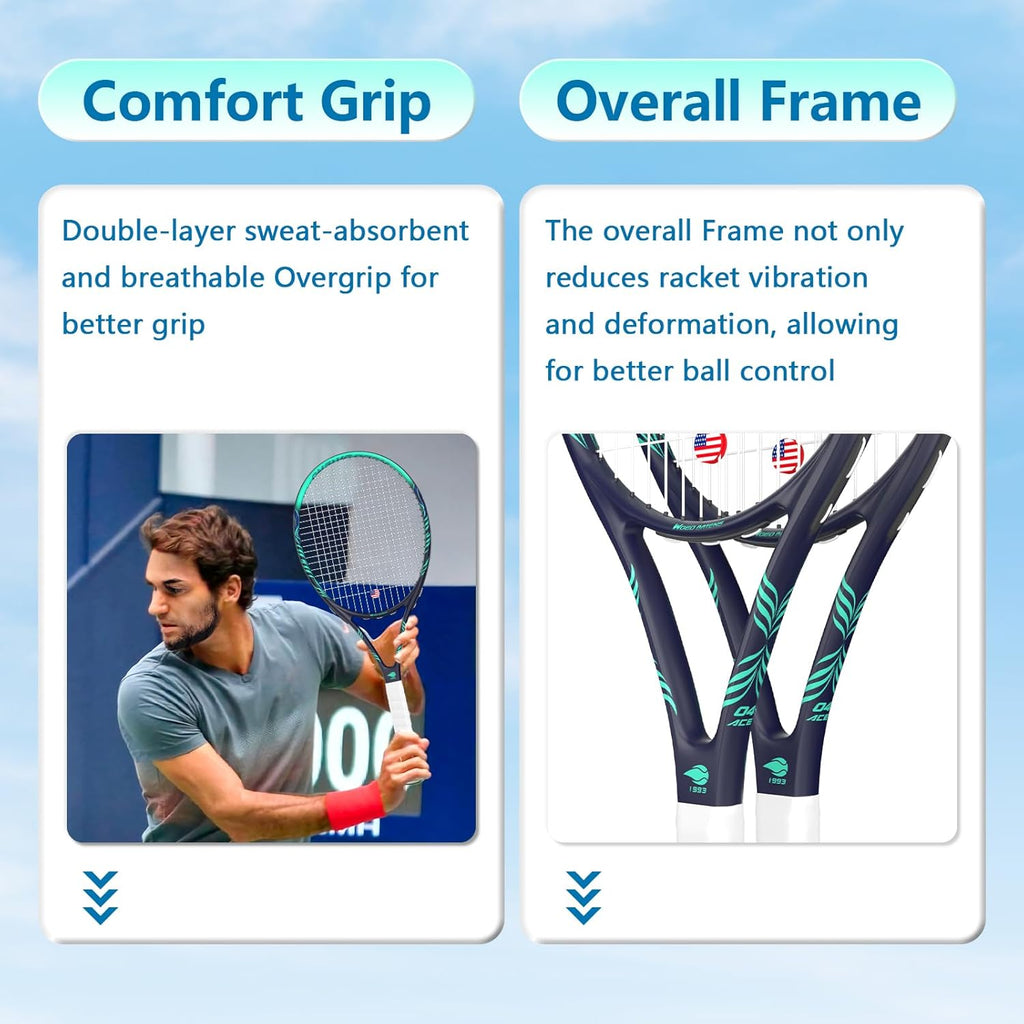 Adult 2 Player Tennis Racket Perfect for Beginner and Professional Players, 27” Speed Tennis Racquet Include Tennis Balls, Overgrips, Tennis Bag, Vibration Dampe, Cover