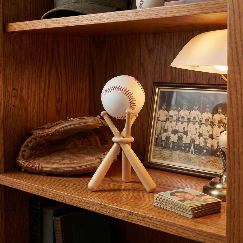 Baseball Stand Holders Balls Display Bat Wooden Stand Holder Display Centerpieces Tables for Baseball Sports Lover(1 Pack)