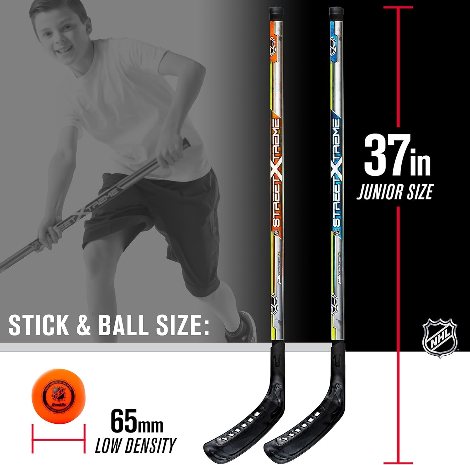 Franklin Sports NHL Kids Street Hockey Stick Set - Includes (2) Youth Street Hockey Sticks + (1) Outdoor Roller Hockey Ball - Perfect Hockey Starter Set for Kids