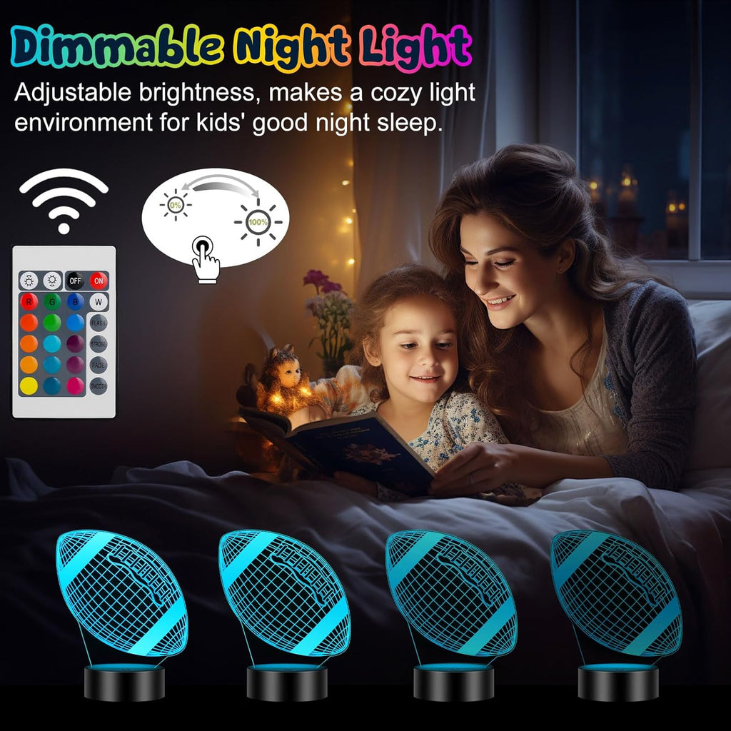 Football Gifts for Teens Boys Girls, Rugby 3D Illusion Night Light Room Decor, 6 7 8 9 10 11 12 13 Year Old Boy Gifts for Christmas Birthday Easter Sports Fan Presents