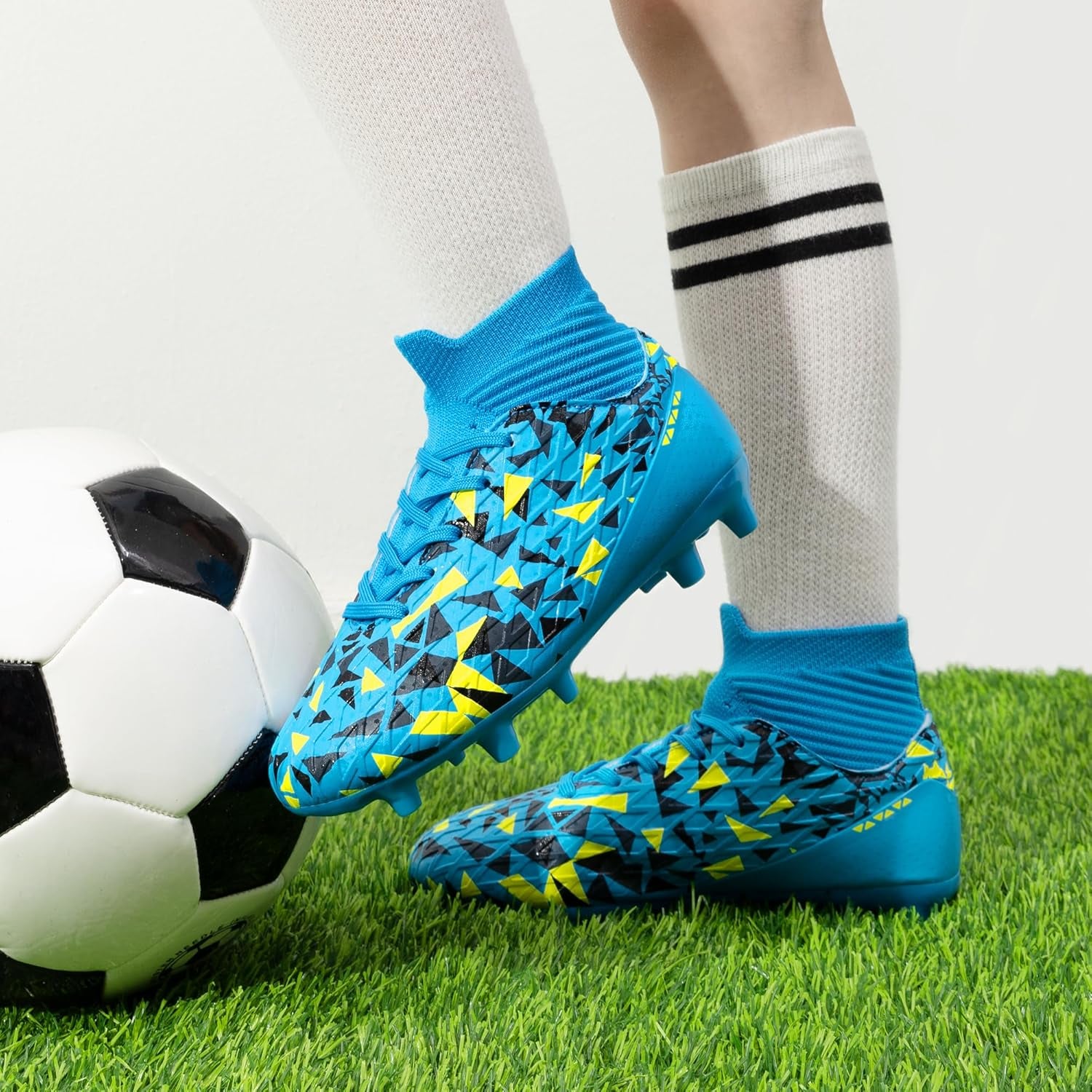 Boys Football Cleats Youth High Top Firm Ground Soccer Shoes for Little/Big Kids