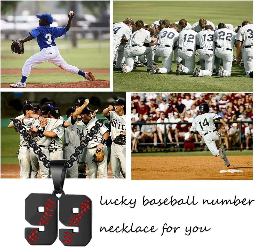Baseball Number Necklace - Stainless Steel Chain Pendant for Men Athletes 00-99 Jersey Number Gift