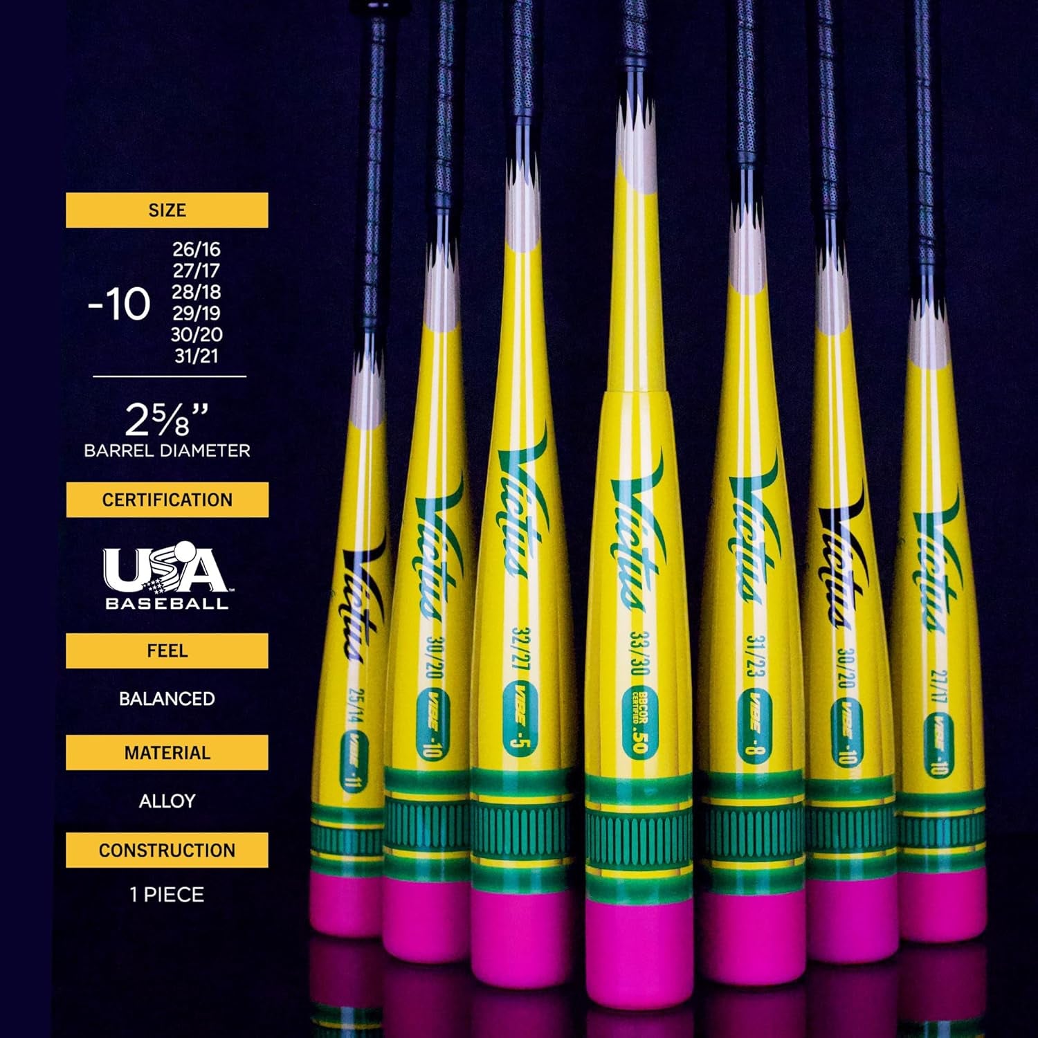 Victus Vibe Pencil Tee Ball Bat, 2 5/8" Barrel, -11 Drop, USA Baseball Certified, 24" / 13 Oz
