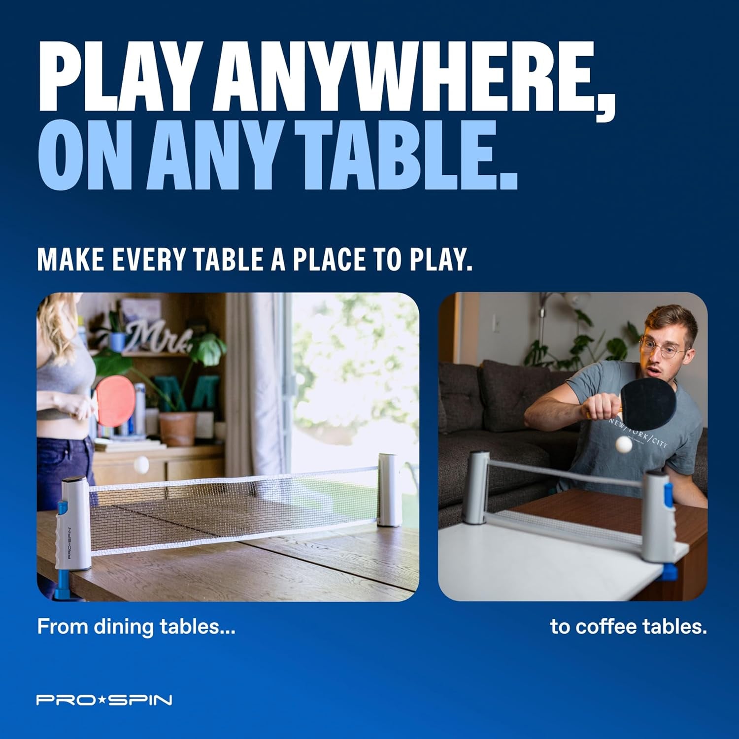 Portable Ping Pong Set with Retractable Ping Pong Net for Any Table, All-In-One Table Tennis Set with Ping Pong Paddles, Balls & Case, Table Top Family Game