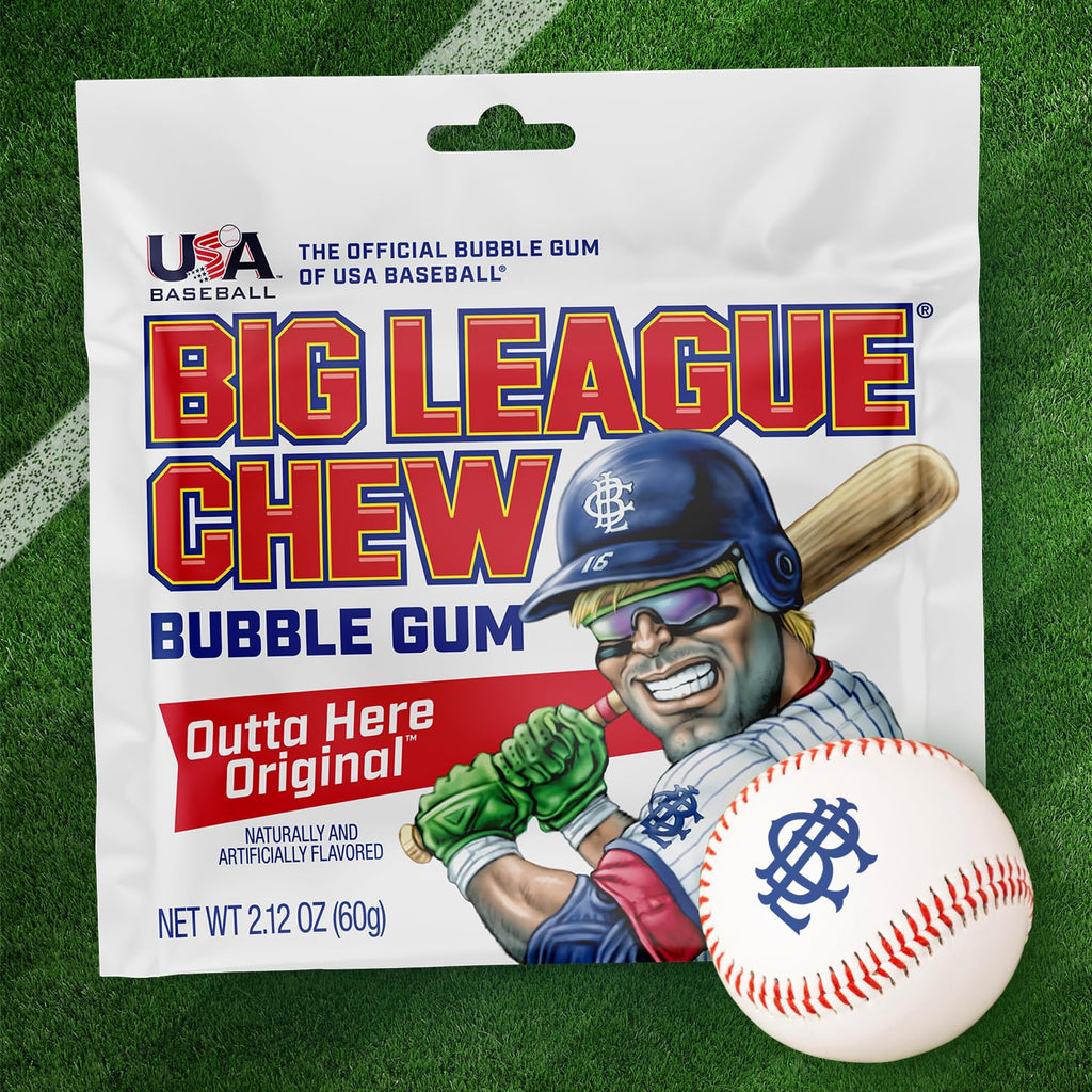 Outta Here Original Bubble Gum - Classic Ballpark Flavor | Perfect for Baseball Games, Teams, Concessions, Parties, and More | Pack of 12 Bags (2.12Oz Each)