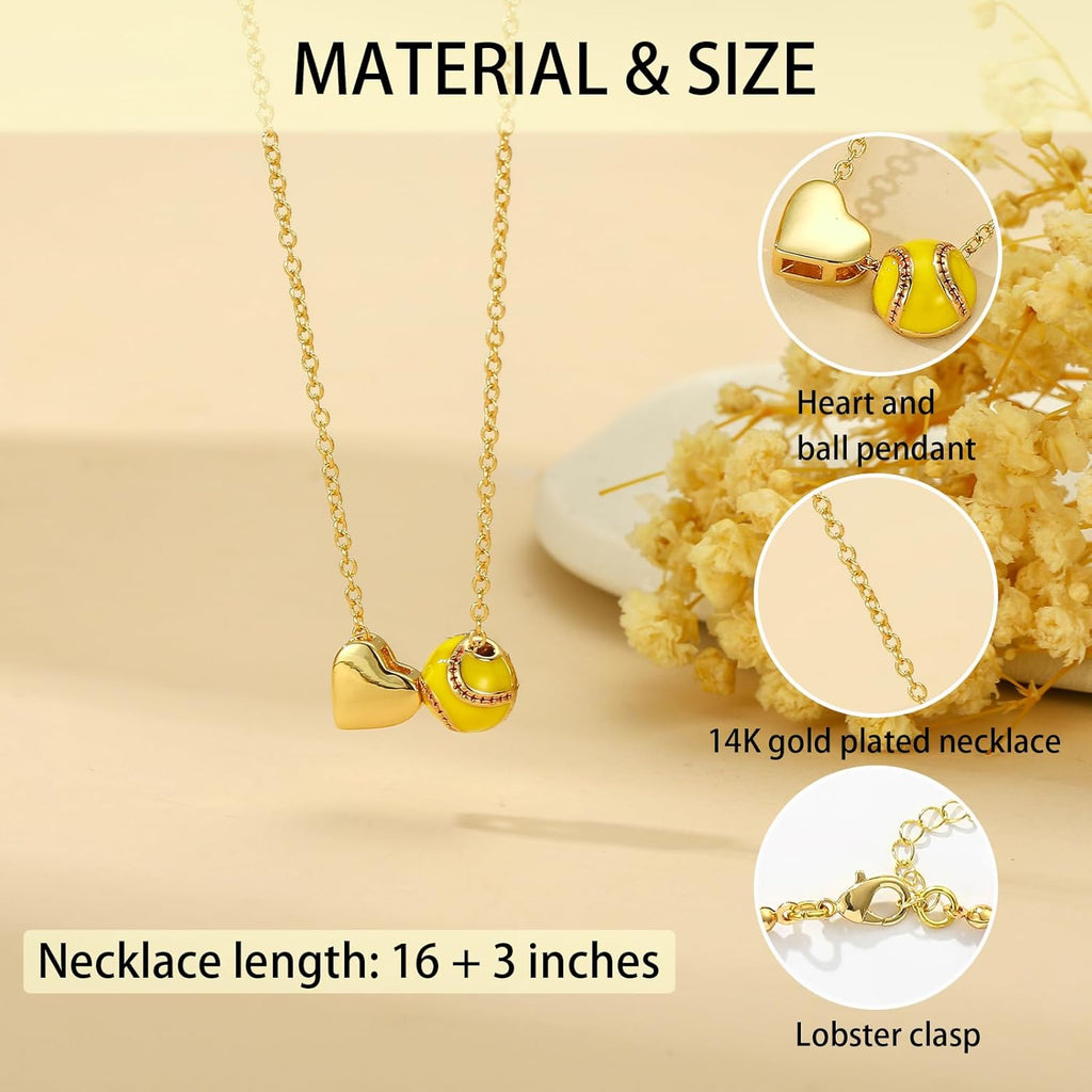 Softball/Soccer/Volleyball/Basketball Necklace for Girls Women, Sports Accessories Jewelry Gift for Lovers 16+3 Inches