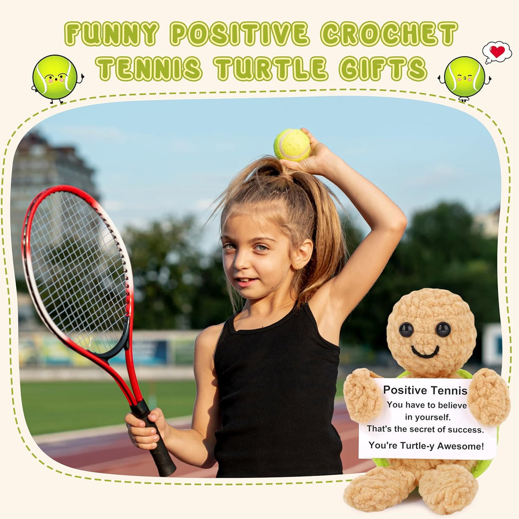 Graduation Gifts Mini Funny Crochet Tennis Gift-Positive Emotional Support Graduation Gifts for Players, Fans - Handmade Crochet Turtle Tennis Stuff