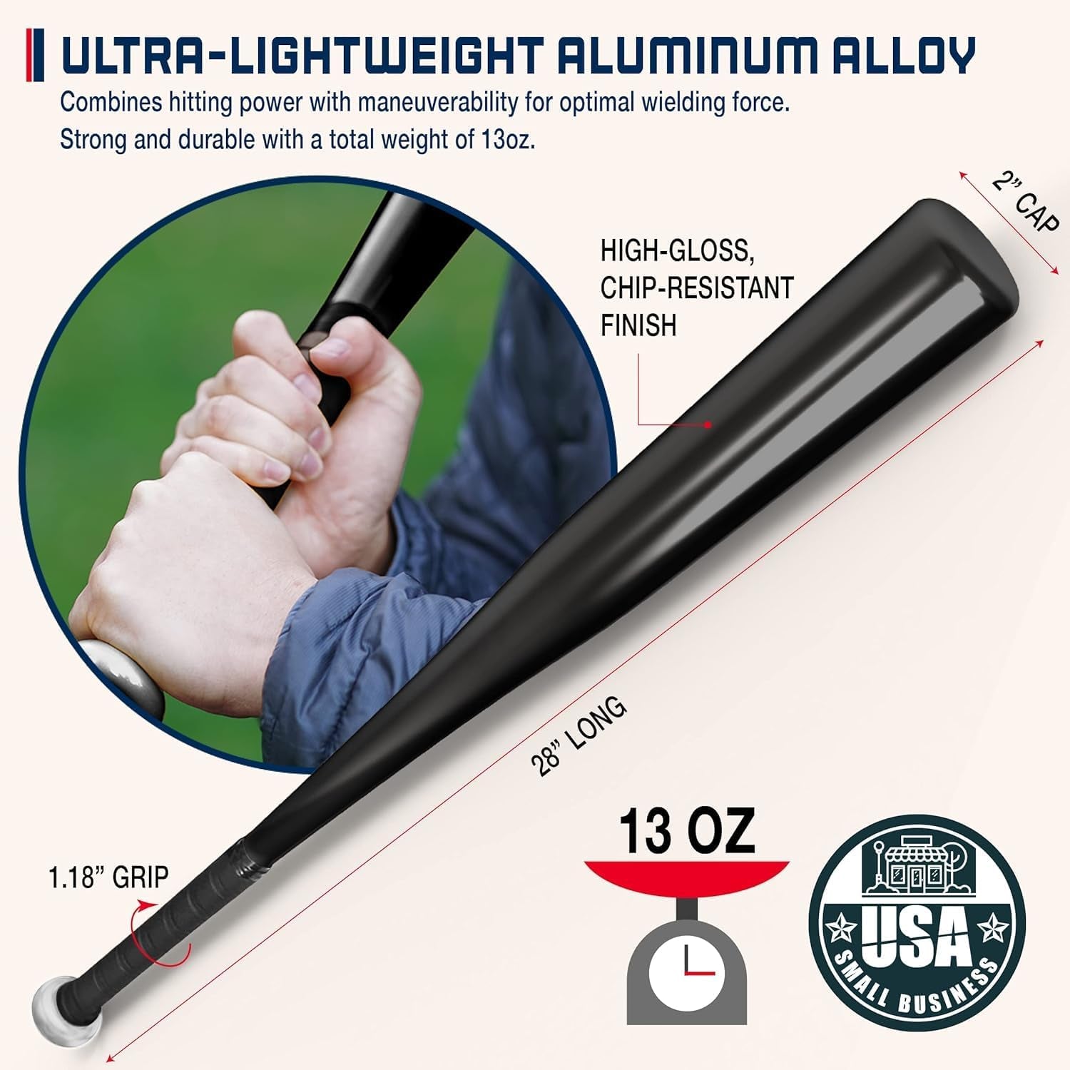 Aluminum Baseball Bat - 28 Inch 13 Oz - Ultra-Lightweight Fungo Bat for Softball, Training -