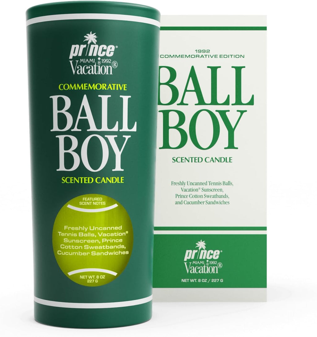 Ball Boy Tennis Scented Candle by Prince X  Sunscreen, Premium Soy-Blend Wax, 65-Hour Long Burning, Sport Gift for Women & Men, 8 Oz.