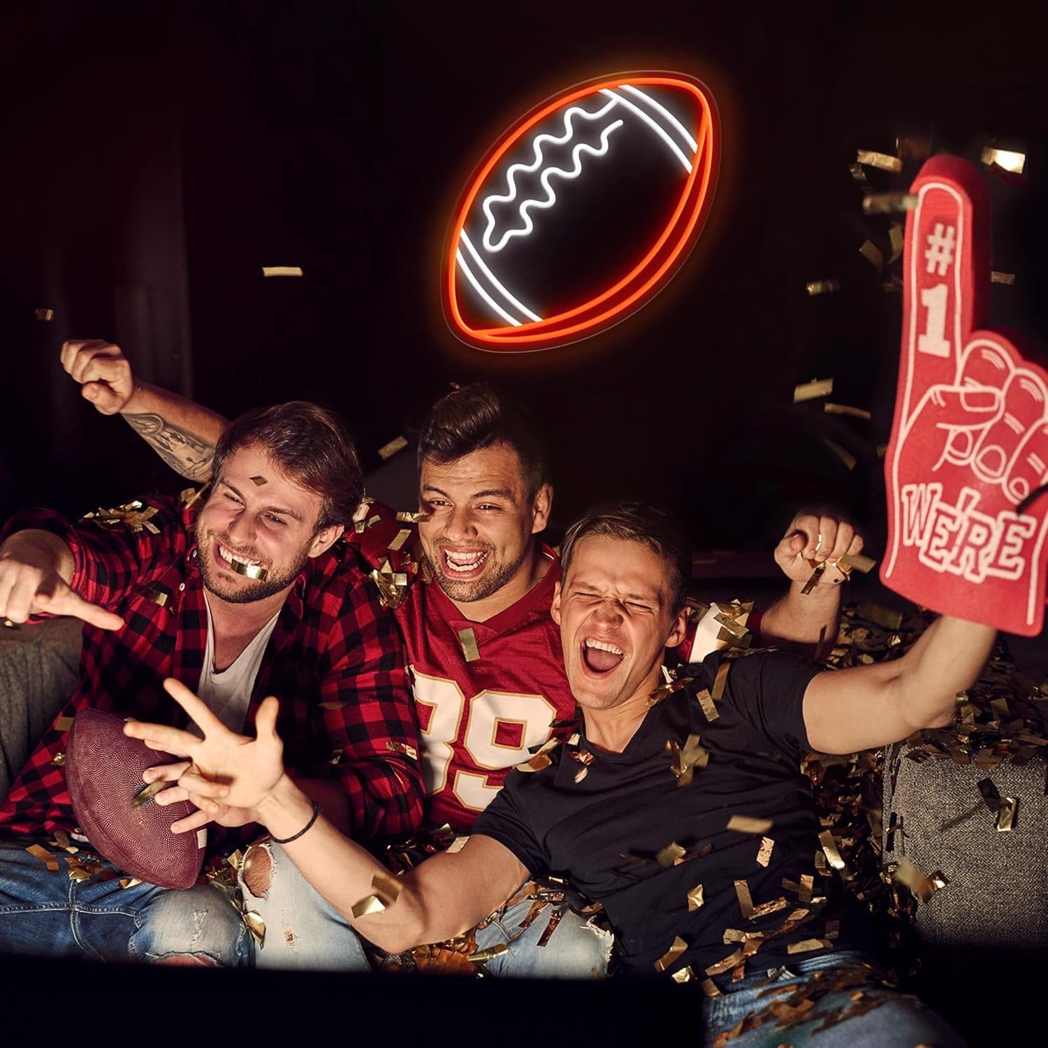 Football Neon Sign for Wall Decor,Football-Shaped Neon Light, Football LED Signs for Man Cave, Teens, Boys, and Girls' Bedrooms and Game Rooms. Neon Wall Signs Gift for Football Fans Teens