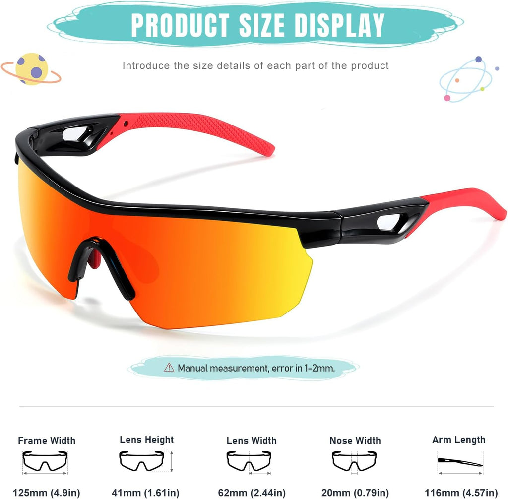 Kids Sunglasses Youth Baseball Sunglasses for Boys Girls 3-12 Polarized Softball Sports Goggles UV Protection