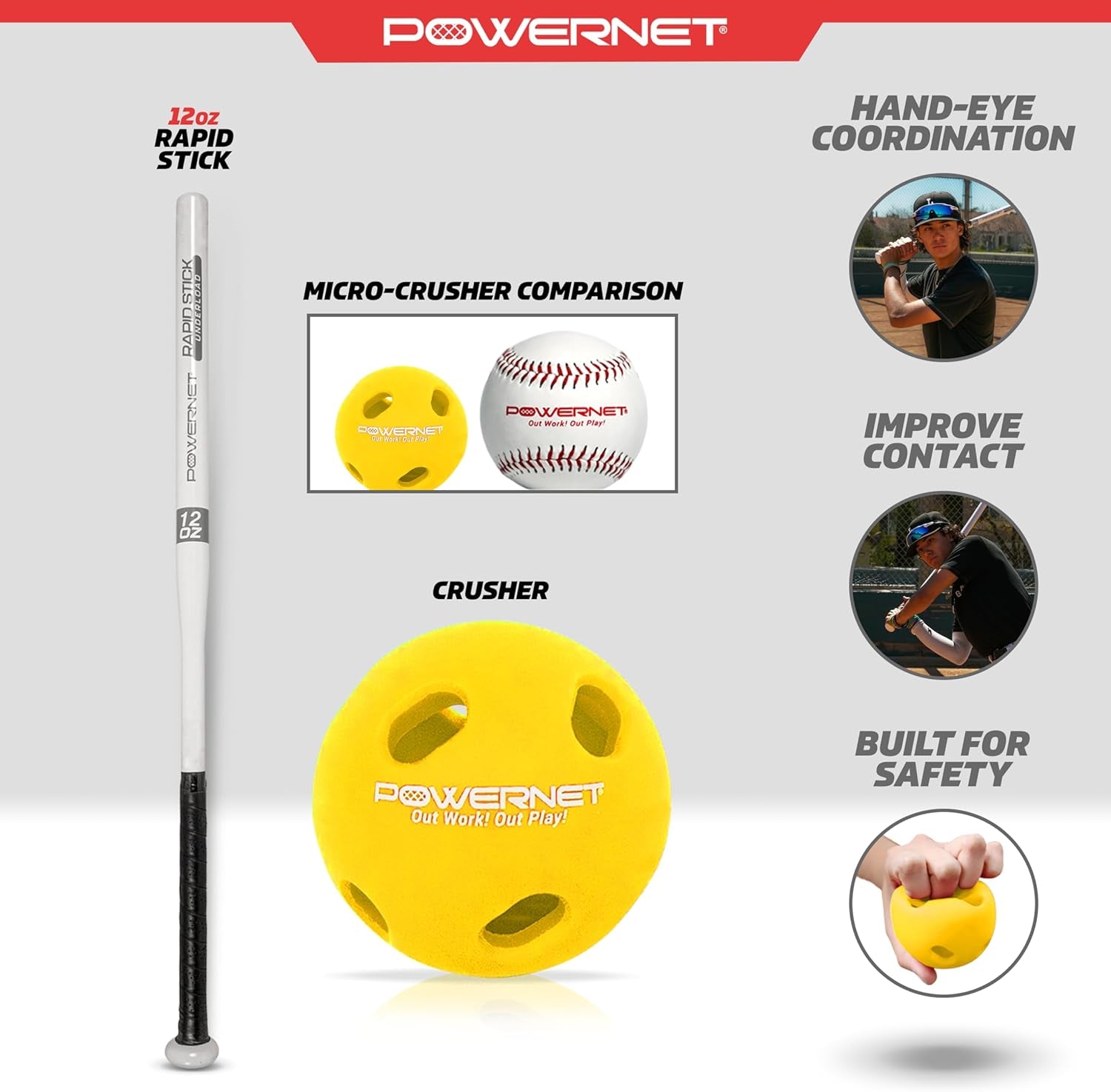Overload and Underload Training Bats, Rapid Stick or Overload Bat, Slim Barrel Design, Build Hand-Eye Coordination