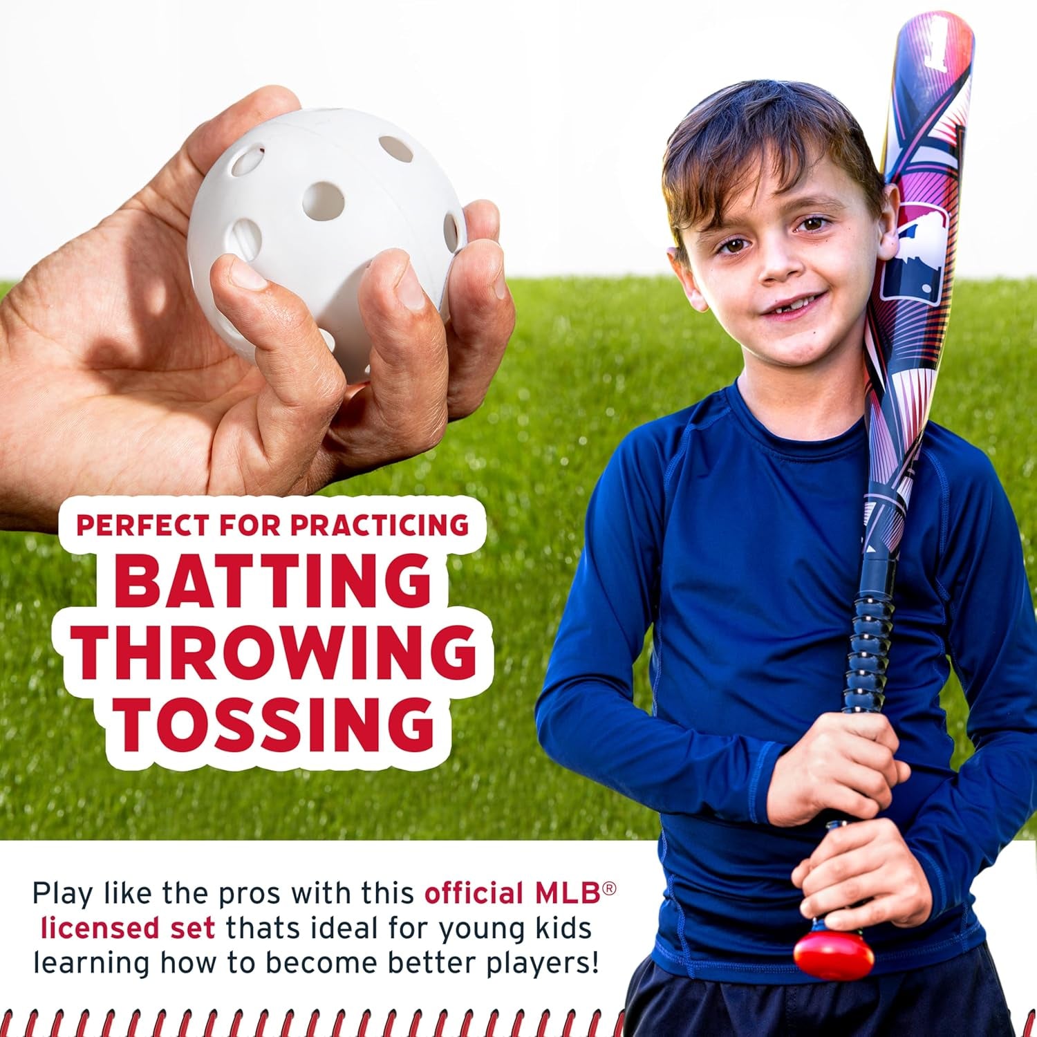 Franklin Sports Kids Plastic Baseball Bat + Balls Set - MLB Slammin' Toy Bat & Ball Set for Kids - Youth 30" Inch Plastic Baseball Bat & Plastic Baseball - Kids Bat + Ball Set