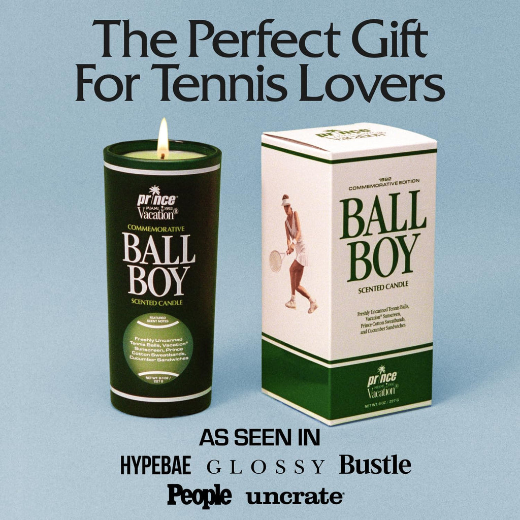 Ball Boy Tennis Scented Candle by Prince X  Sunscreen, Premium Soy-Blend Wax, 65-Hour Long Burning, Sport Gift for Women & Men, 8 Oz.