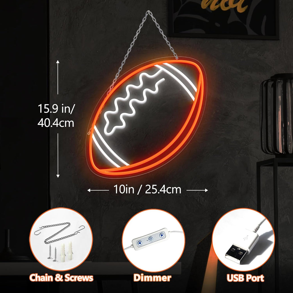 Football Neon Sign for Wall Decor,Football-Shaped Neon Light, Football LED Signs for Man Cave, Teens, Boys, and Girls' Bedrooms and Game Rooms. Neon Wall Signs Gift for Football Fans Teens