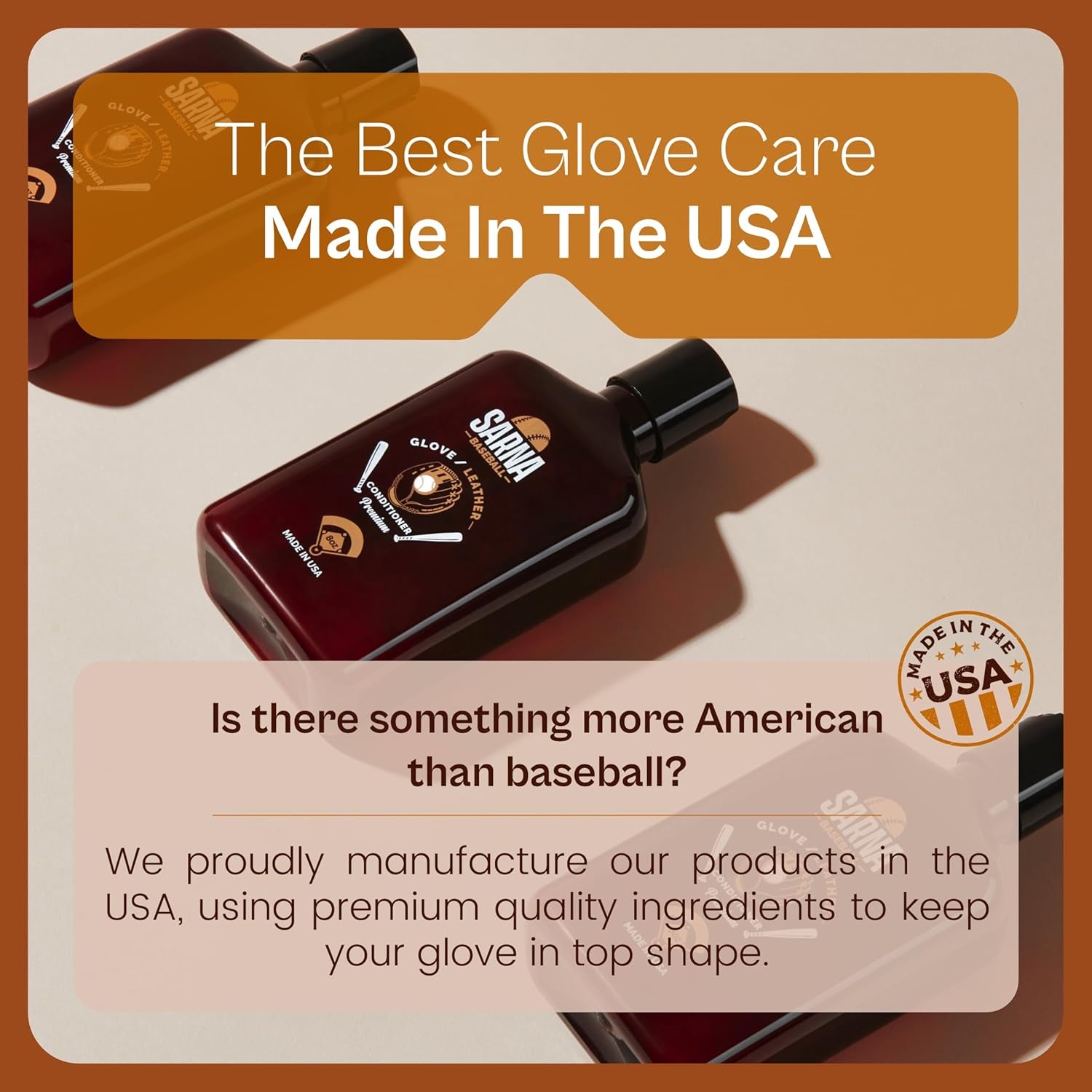 Glove Conditioner, Liquid, 8 Oz – Water-Based, Non-Darkening, No Sticky Residue – Glove Conditioner for Mitts, Baseball & Softball Gear Made in USA