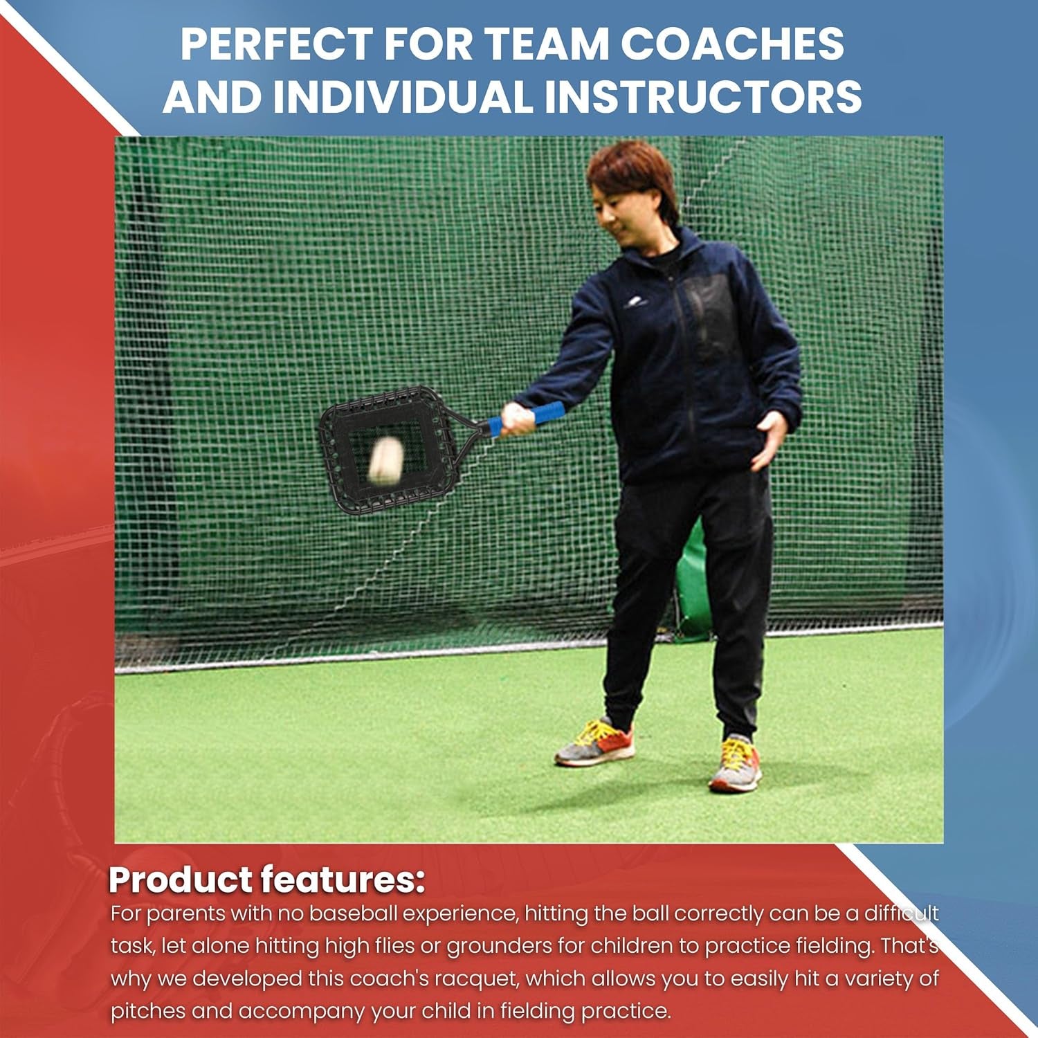 Baseball Racket for Fly Balls: Fungo Racket Baseball/Baseball Racket for Coaches and Parents to Help Players Practice Hitting Grounders and Pop Flies (New)