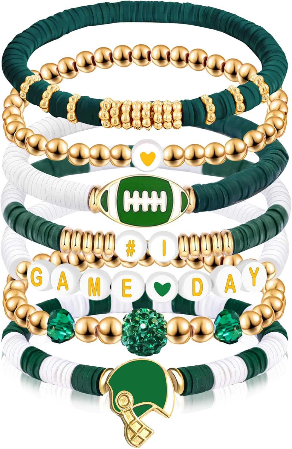 Football Mom Gifts Game Day #1 Bracelet Football Charm Beaded Stretch Bracelet Sports Jewelry for Football Dad Coach Fans Gifts